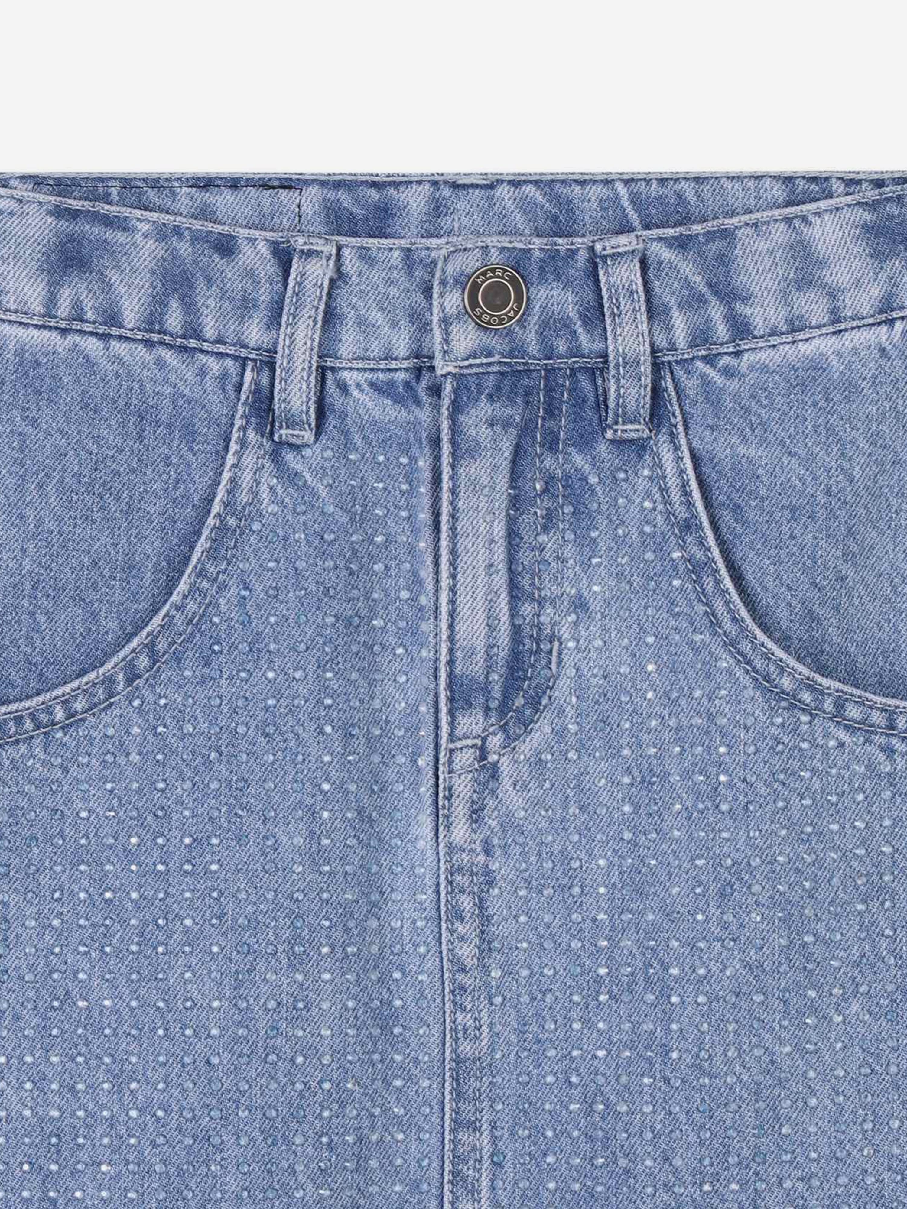 Girls Diamante Denim Skirt in Blue