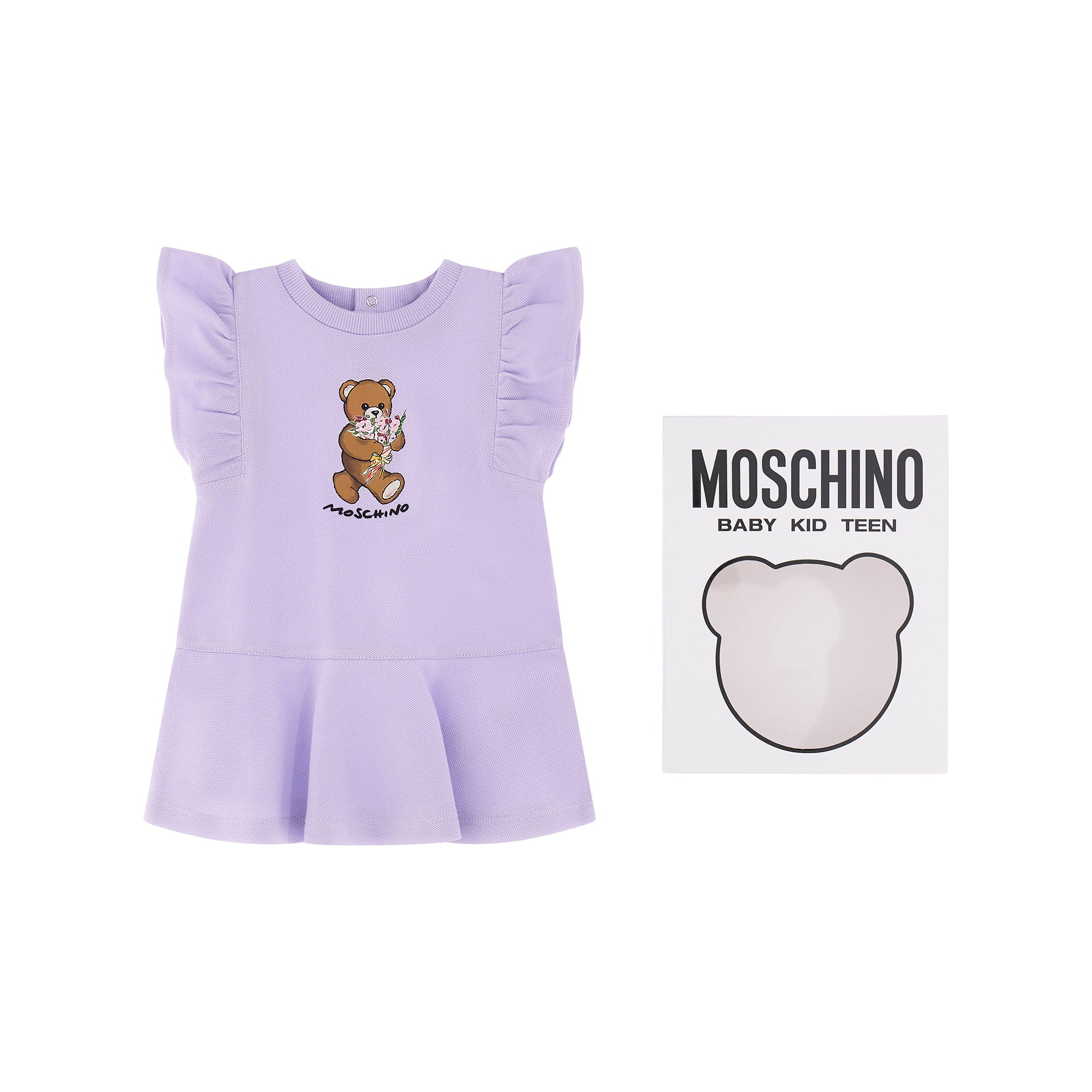 Baby Girls Lilac Bear Printed Cotton Dress