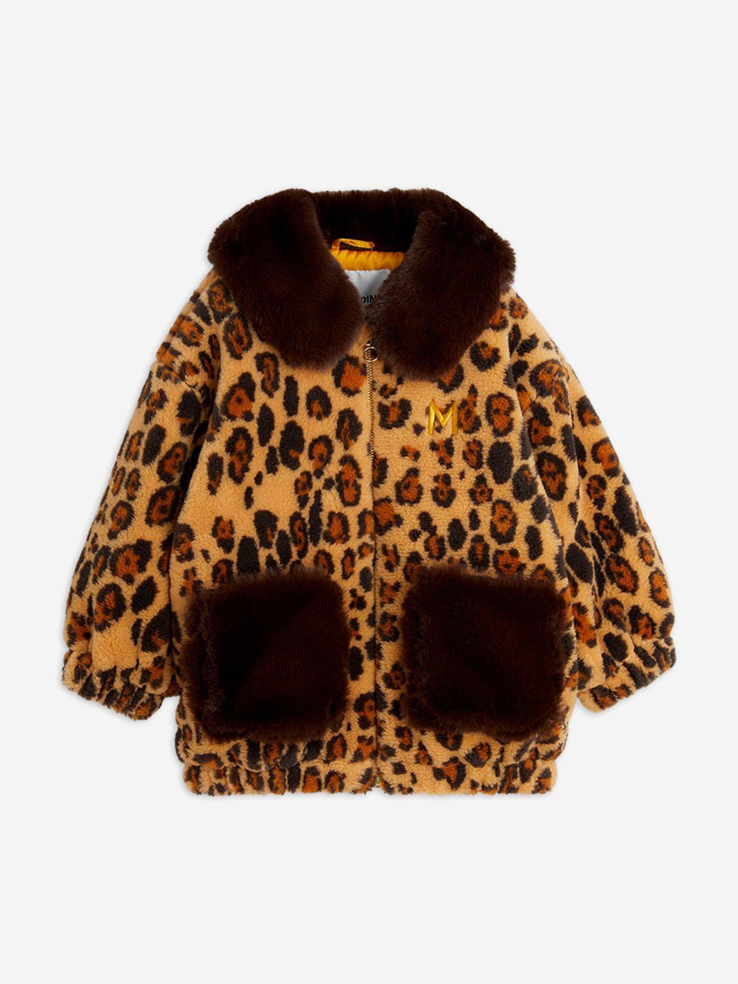 Girls Leopard Faux Fur Jacket in Brown