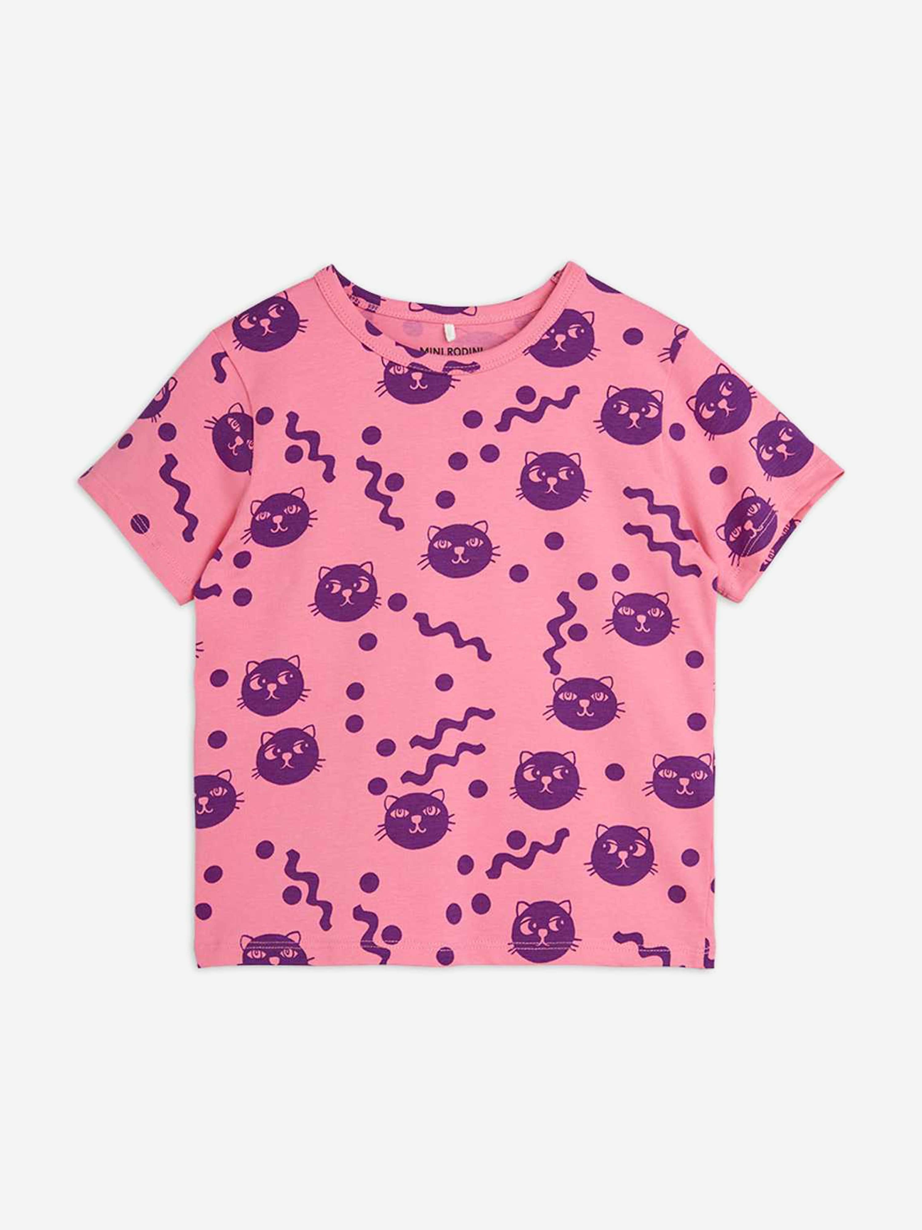 Girls Squiggly Cats AOP T-Shirt in Pink