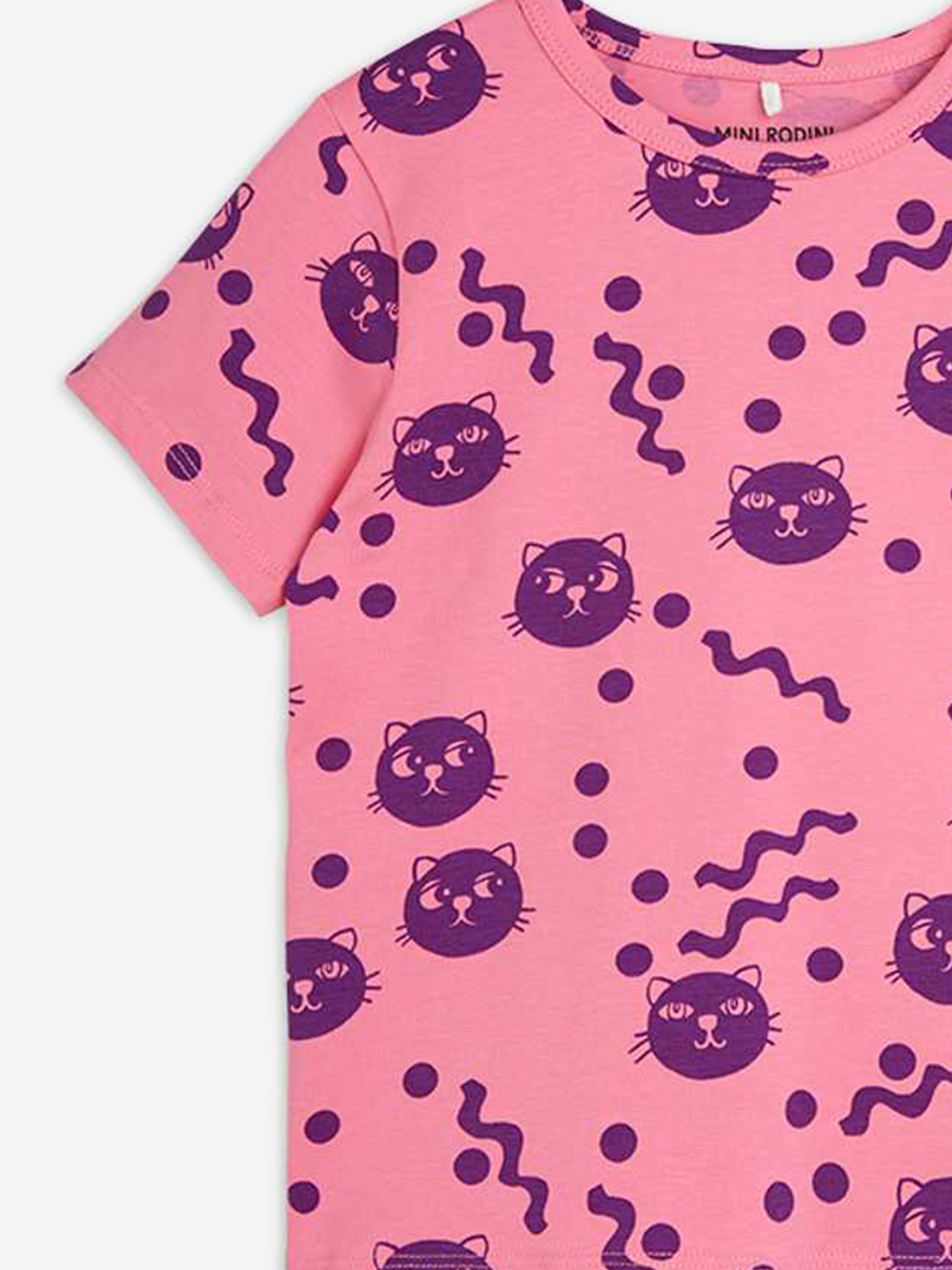 Girls Squiggly Cats AOP T-Shirt in Pink