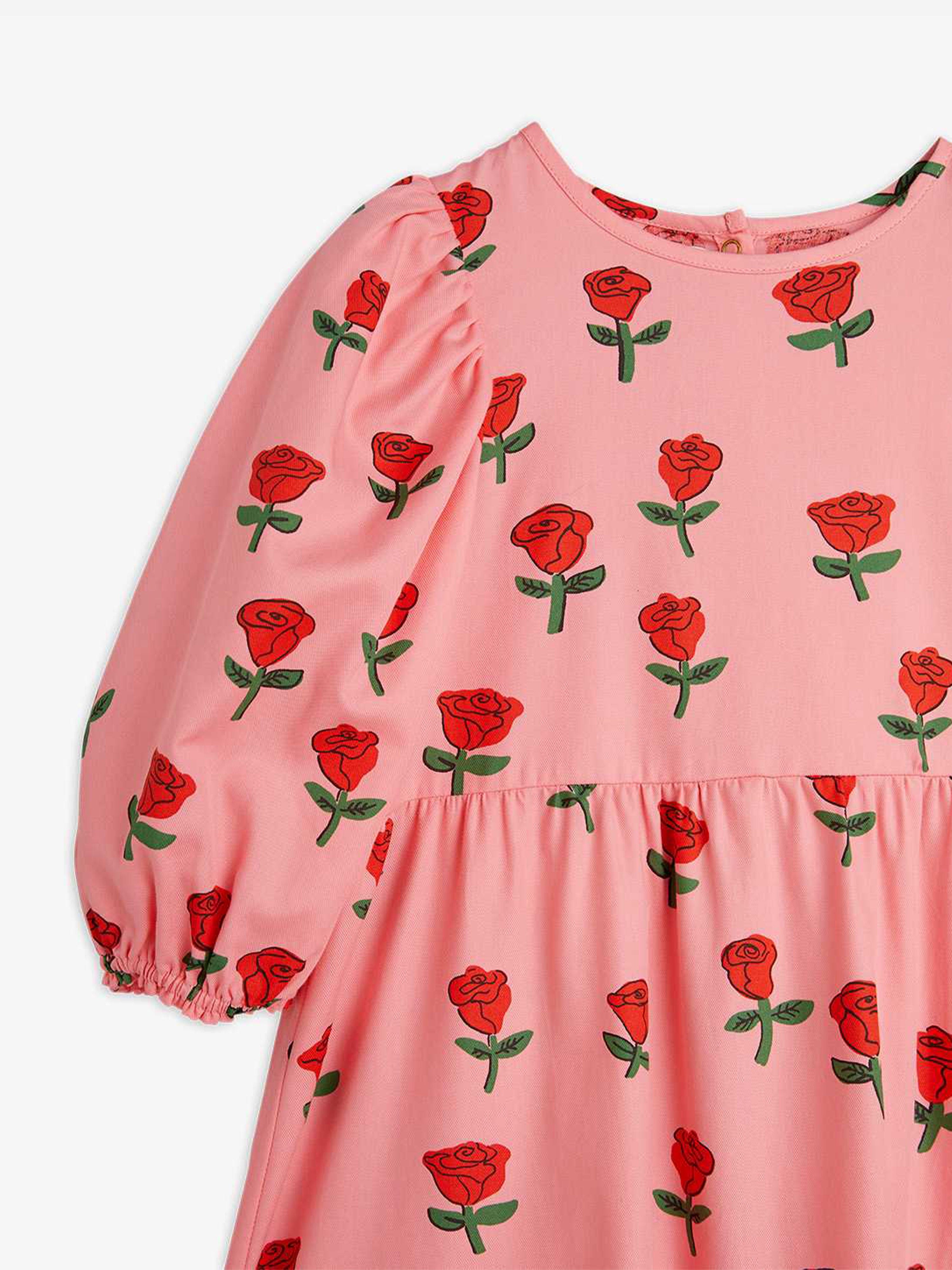 Girls Roses AOP Puff Sleeve Dress in Pink