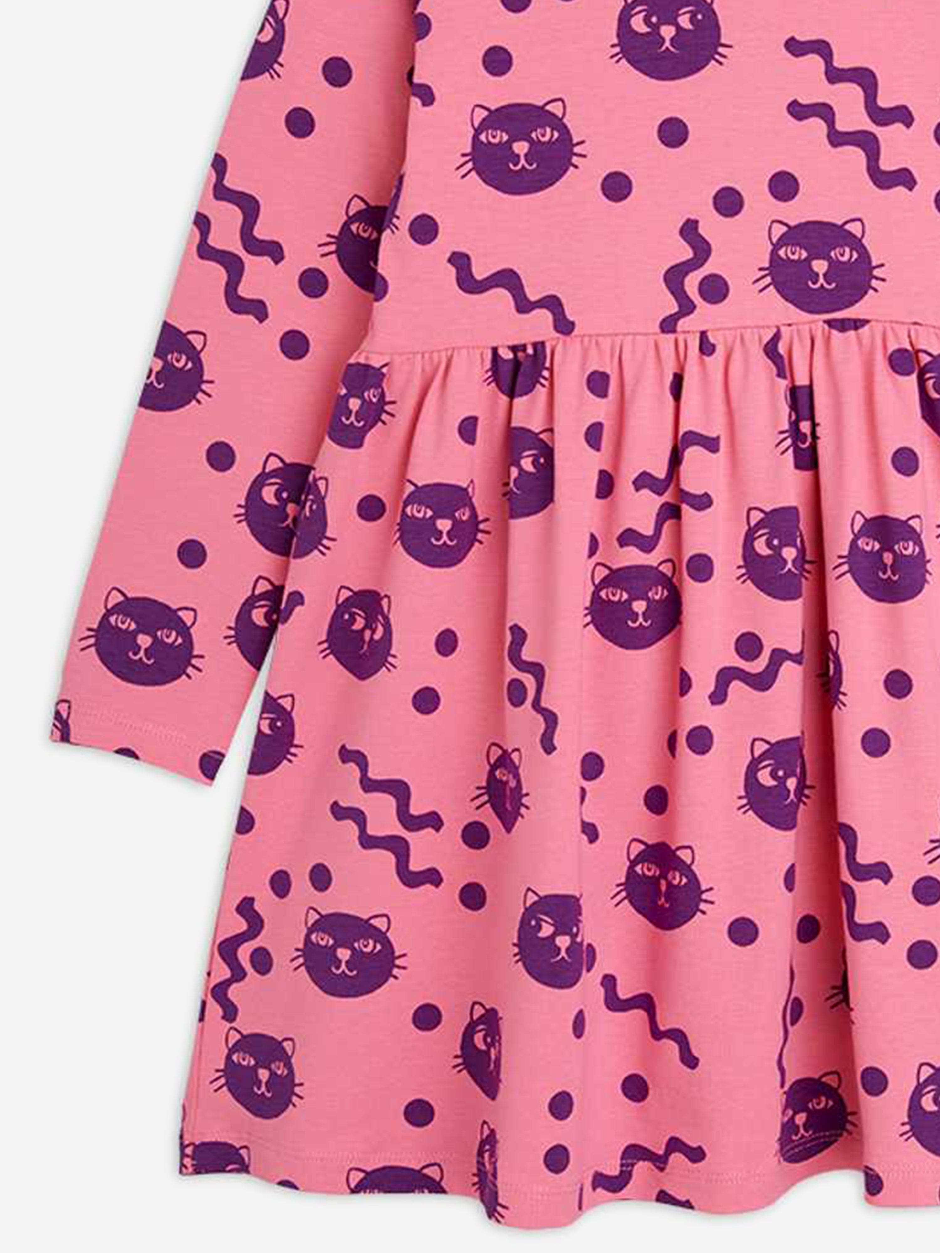 Girls Squiggly Cats AOP Dress in Pink