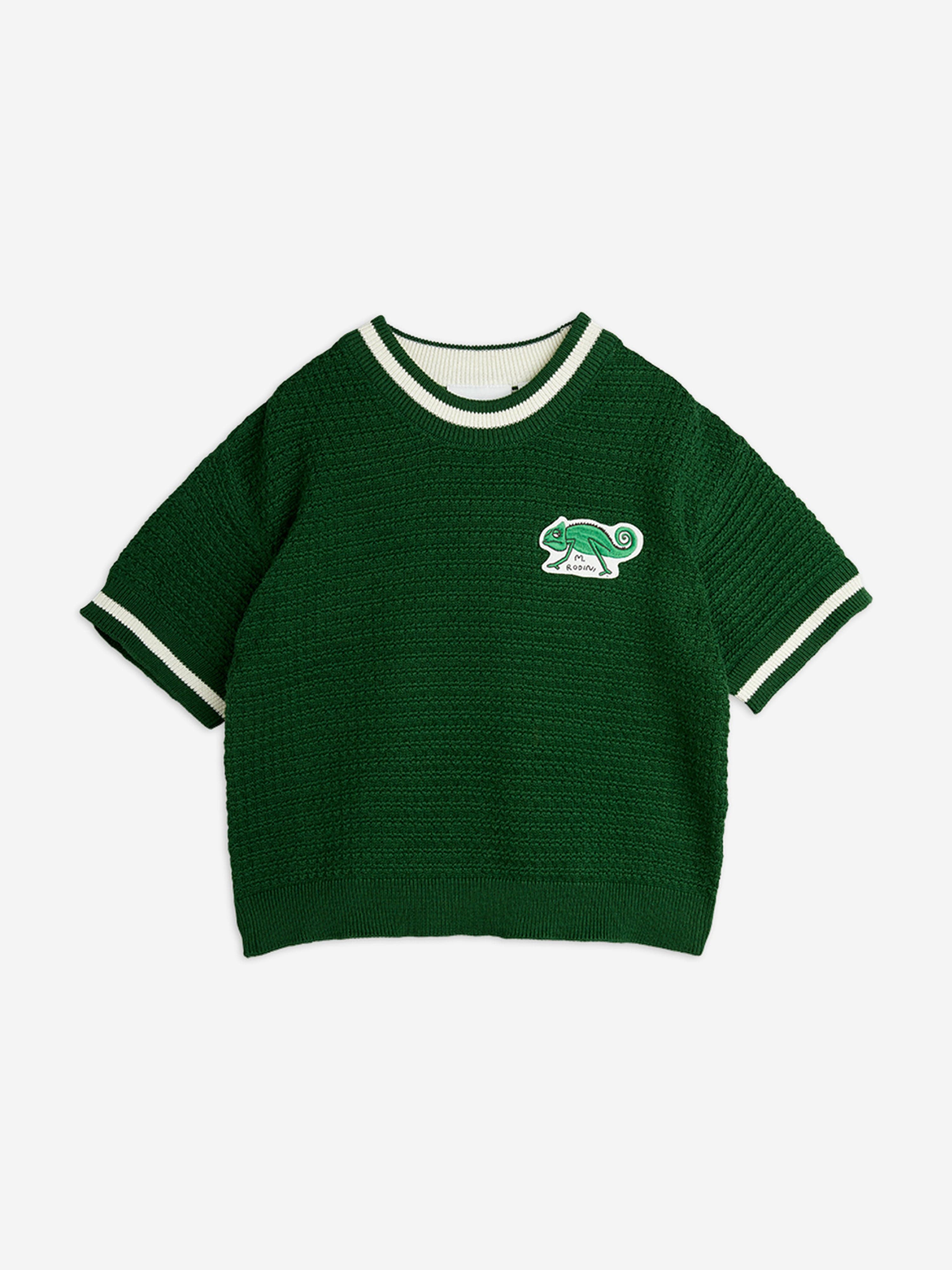 Kids Lizard Patch Crochet Knit T-Shirt in Green