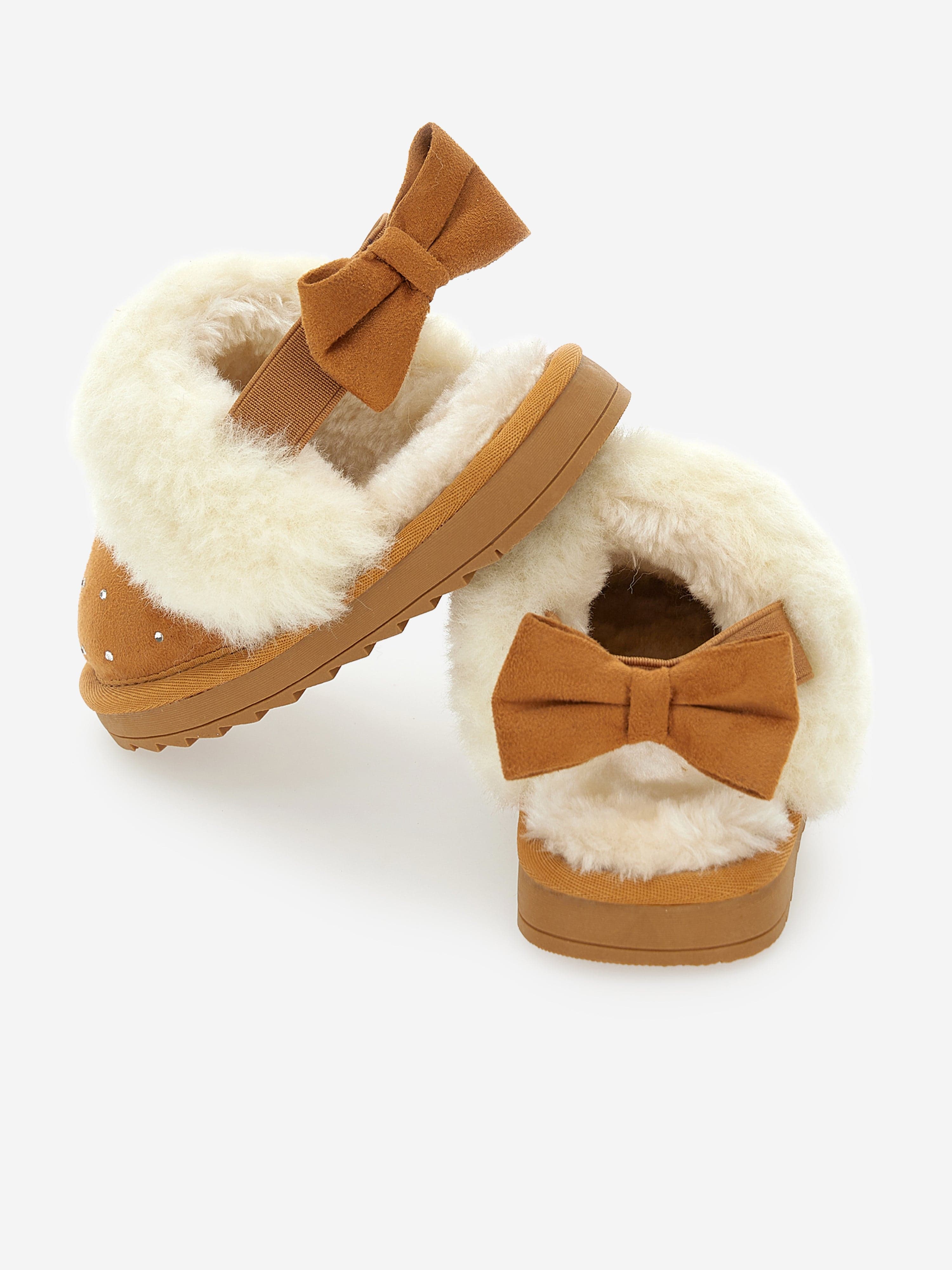 Monnalisa Girls Suede Slippers With Rhinestones in Beige