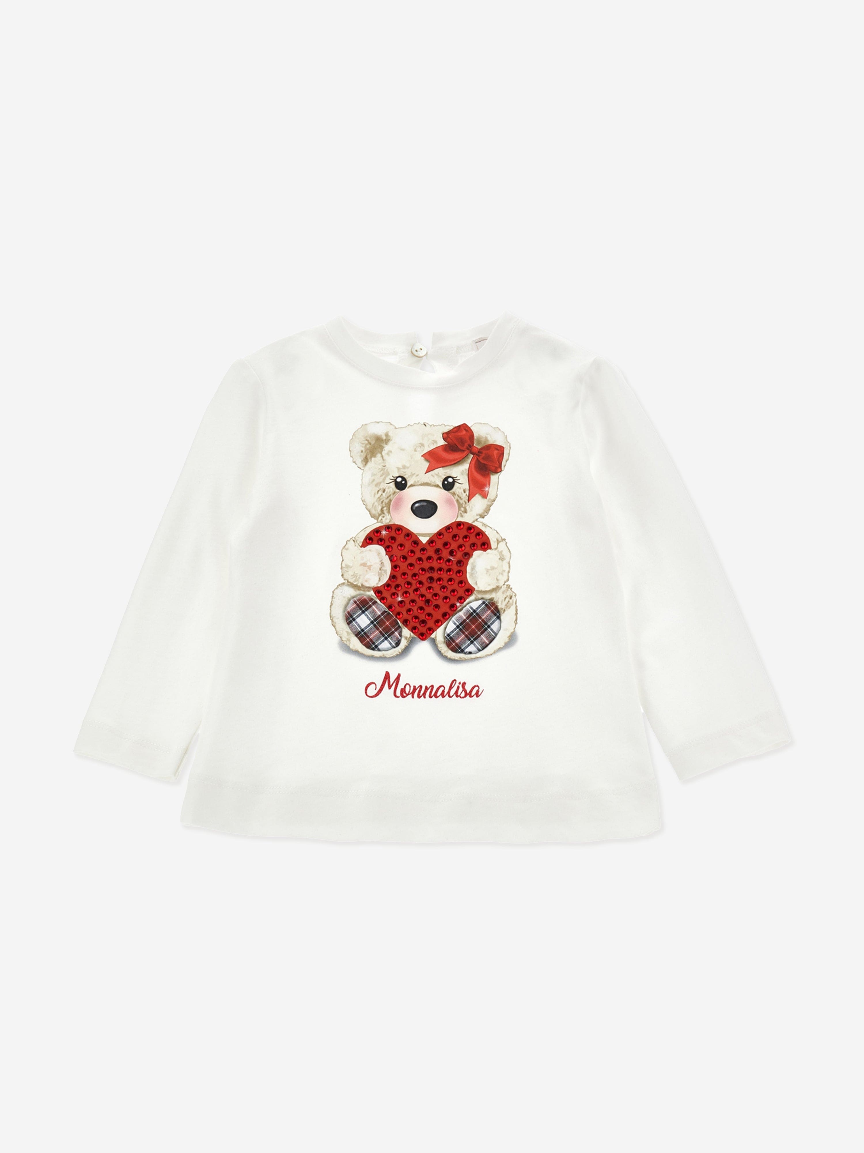 Monnalisa Baby Girls Long Sleeve Teddy T-Shirt in White