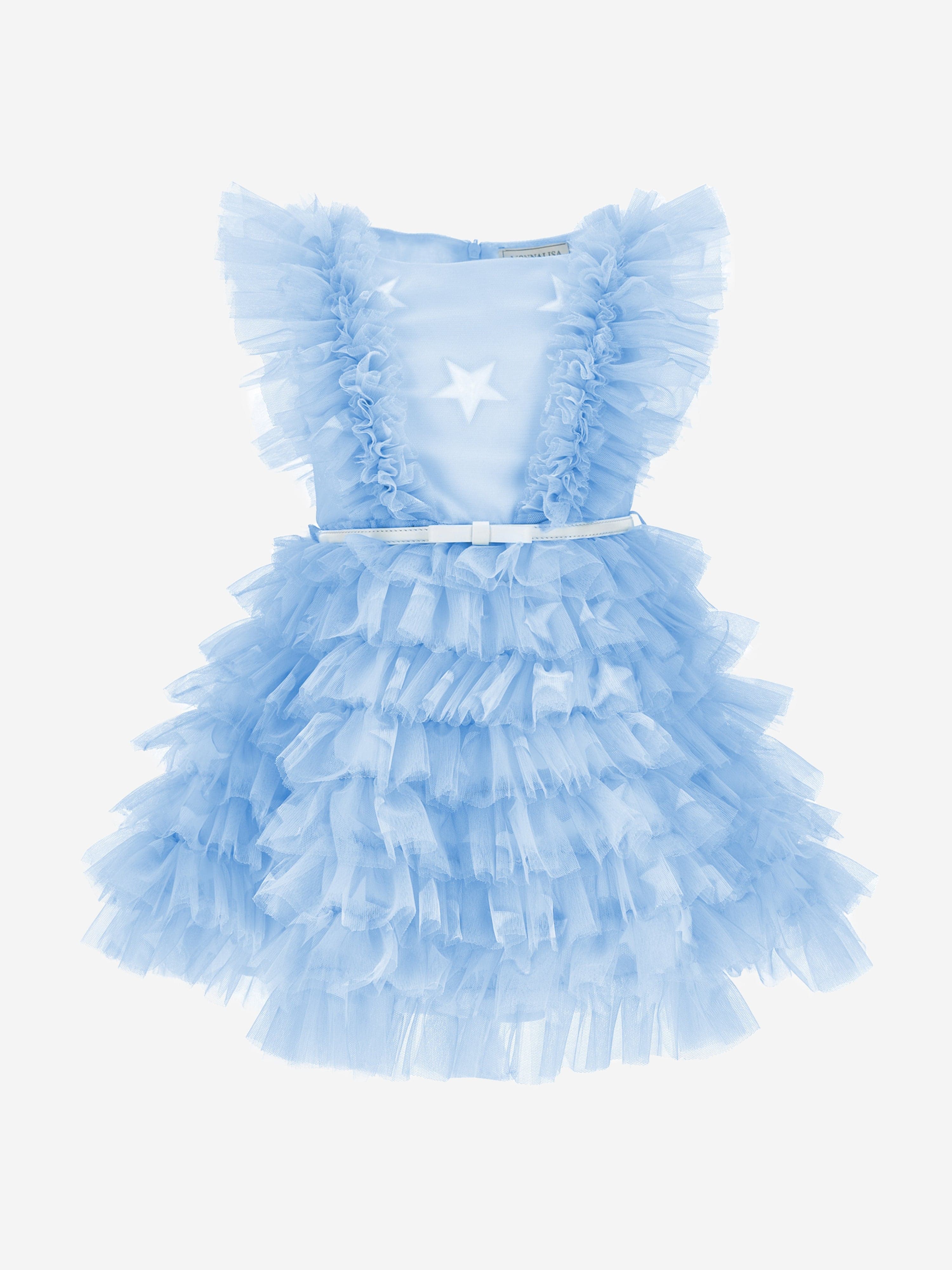 Monnalisa Girls Tulle Star Dress in Blue