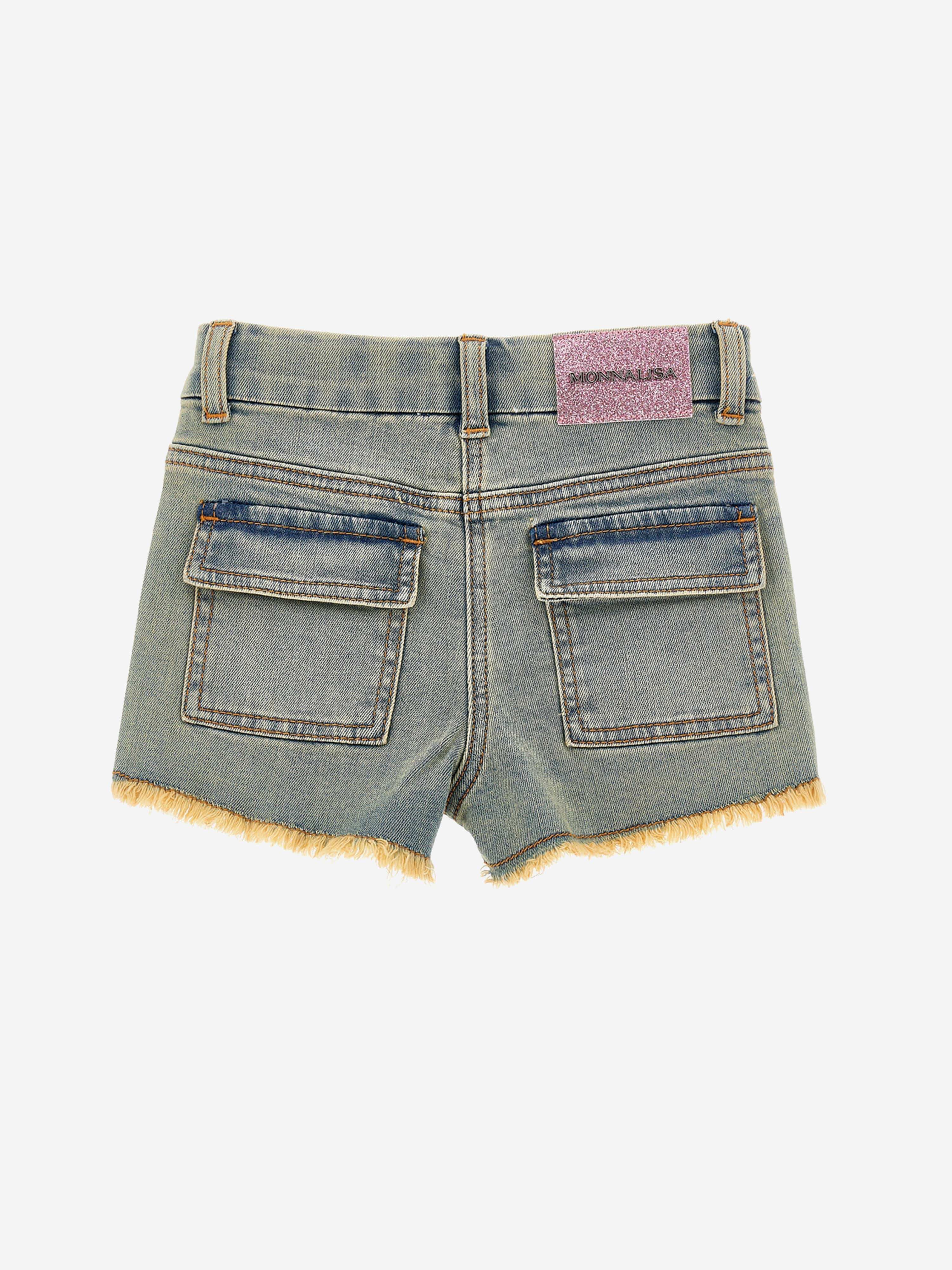 Girls Peach Blossom Denim Shorts in Blue