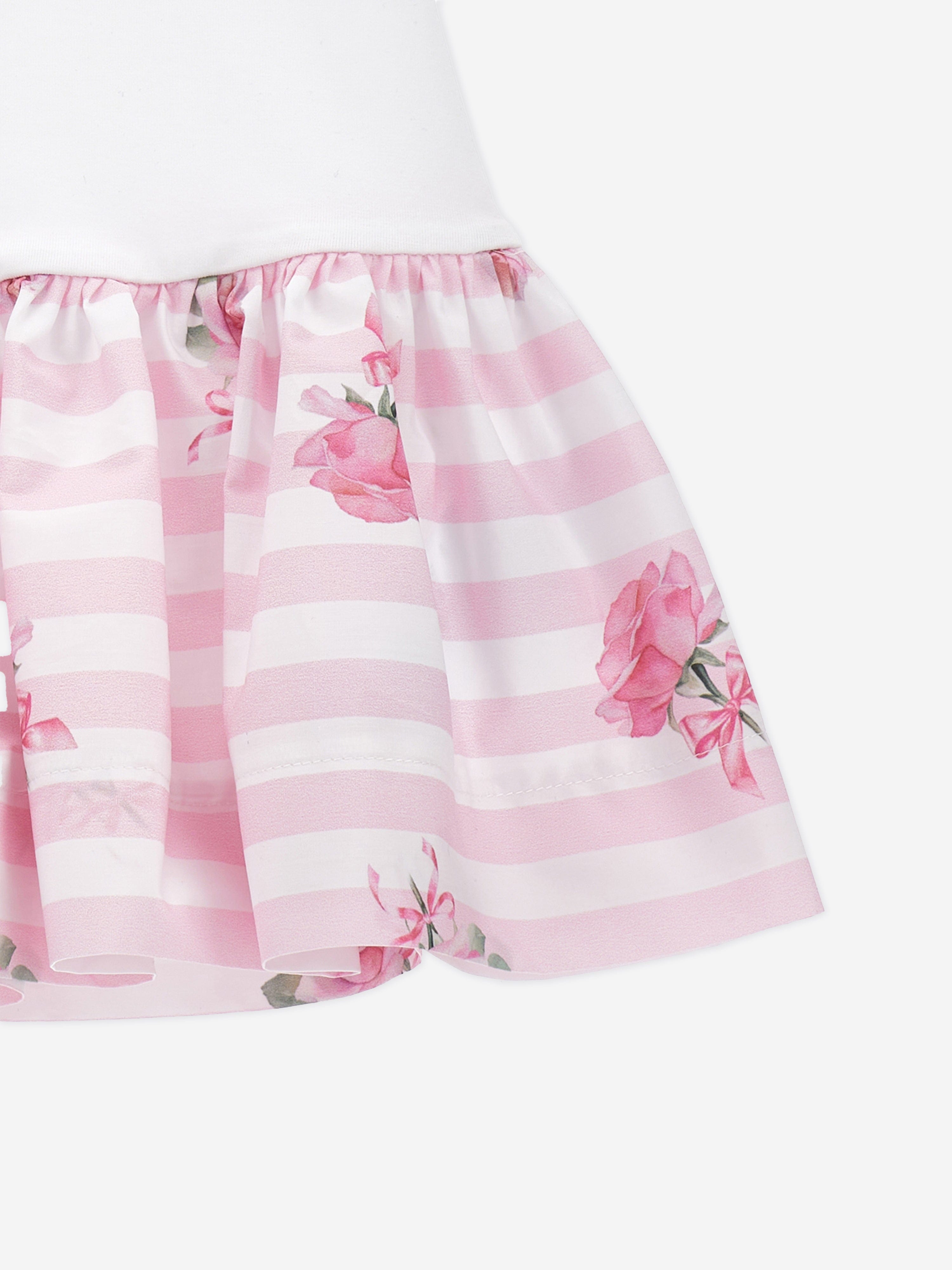 Baby Girls Striped Rose Dress in White