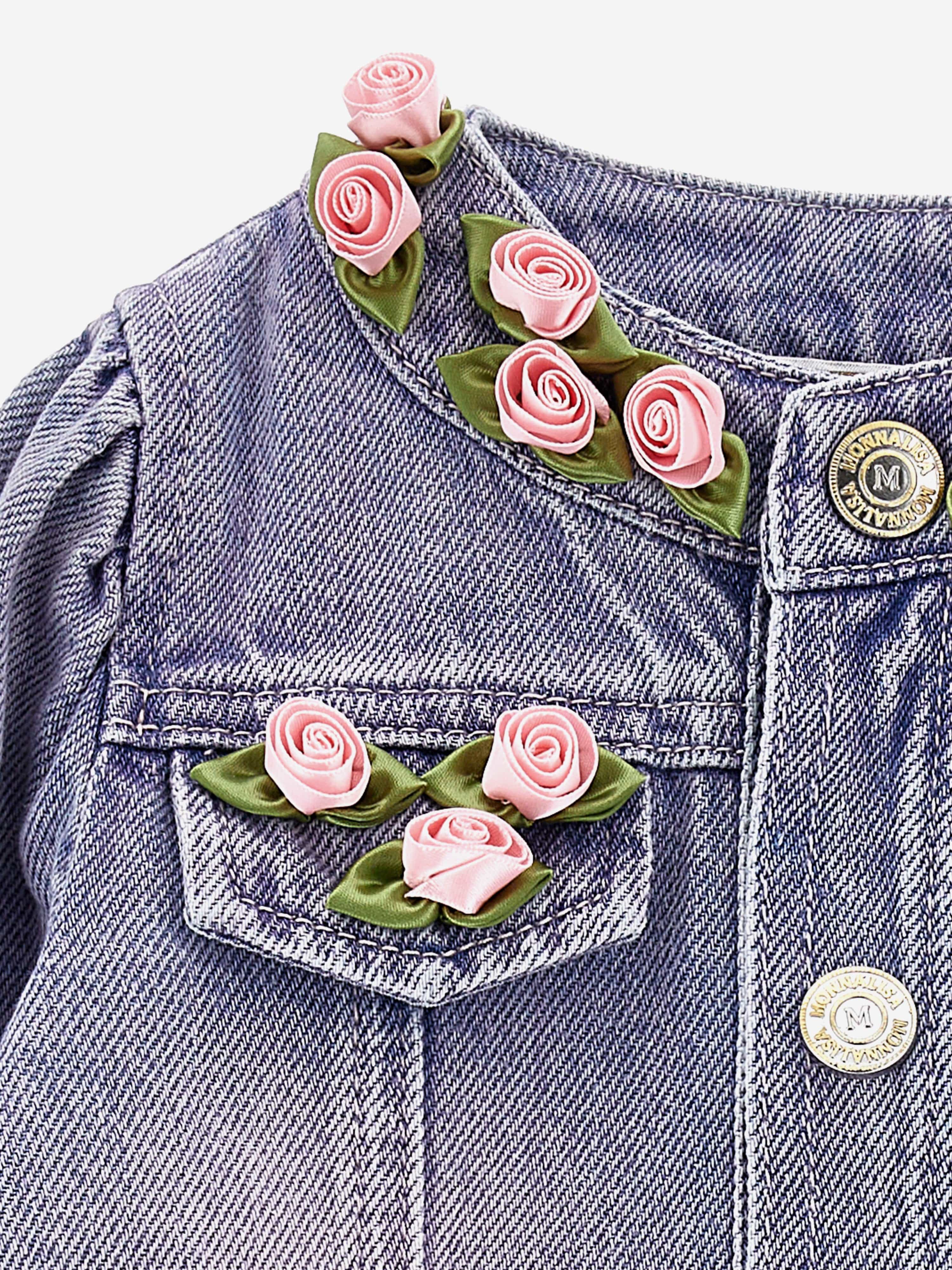 Baby Girls Rose Fleece Denim Jacket in Blue