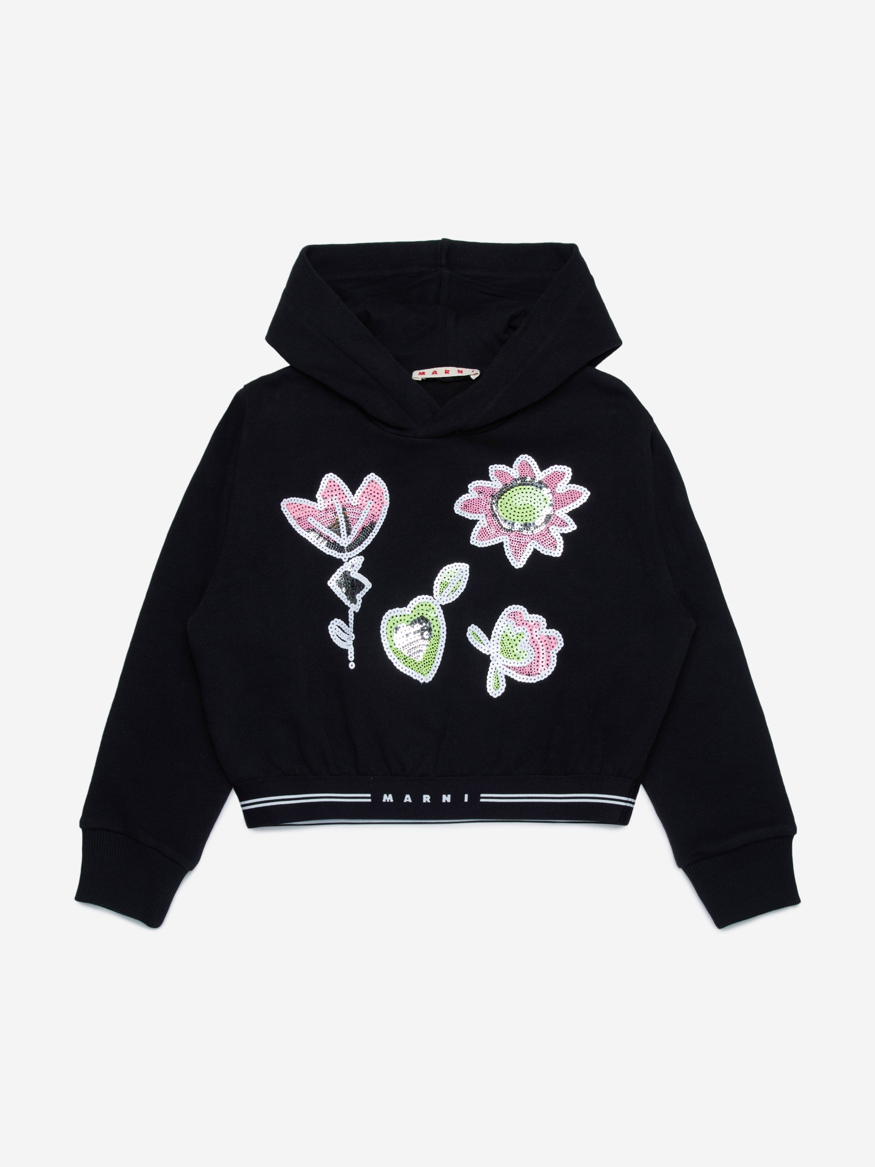 MARNI Girls Applique Hoodie in Black