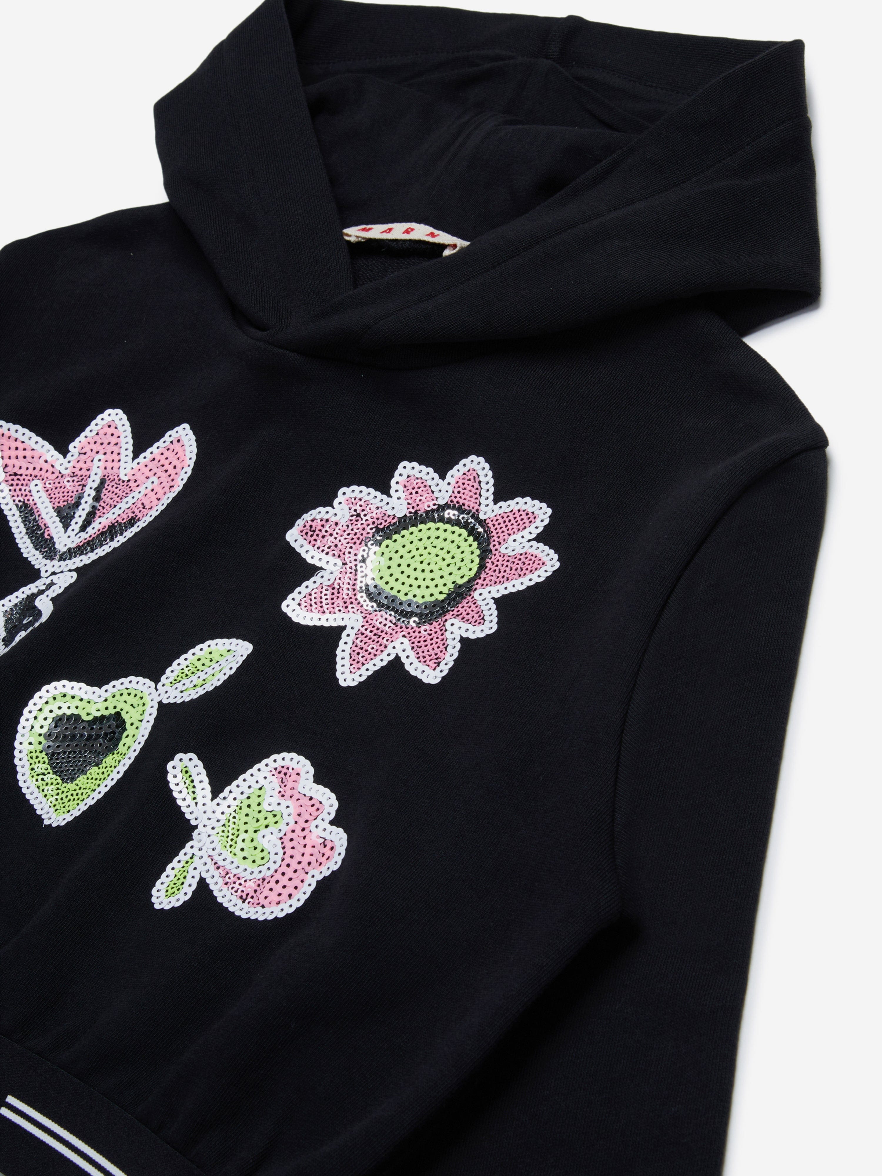 MARNI Girls Applique Hoodie in Black