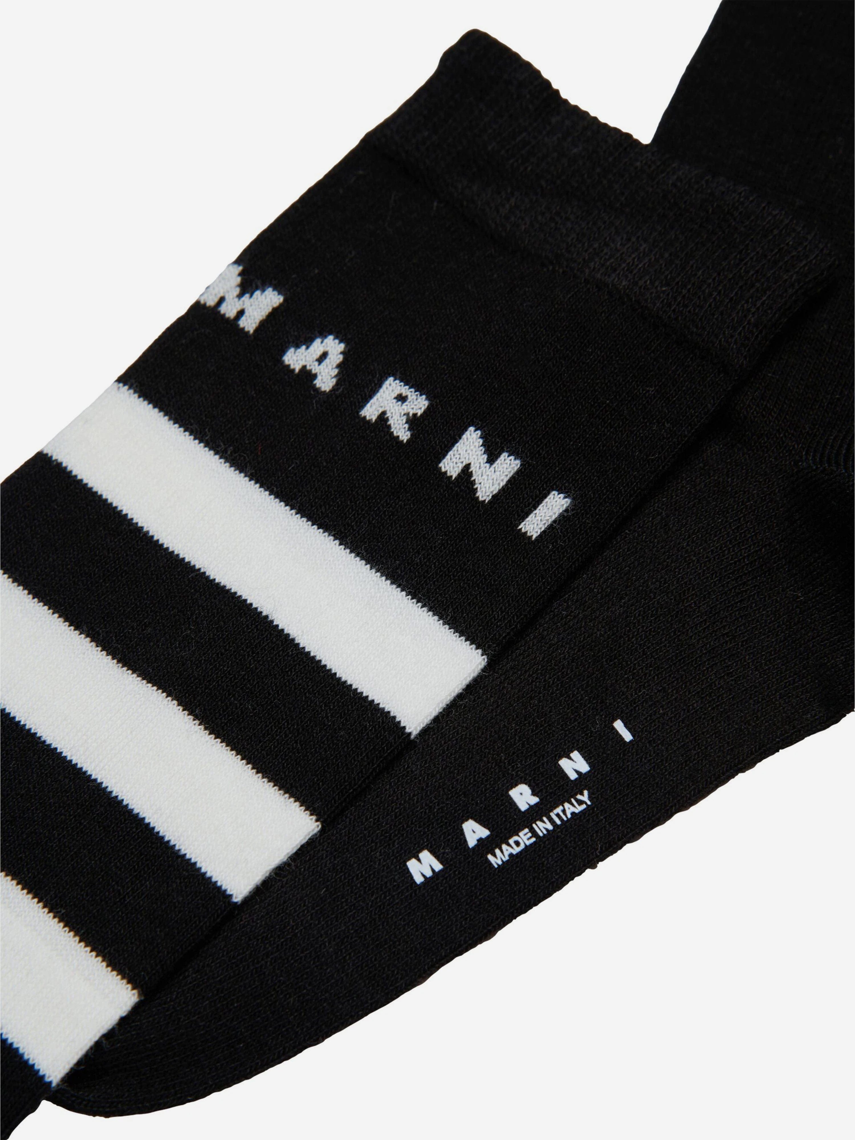 MARNI Kids Striped Logo Socks in Black