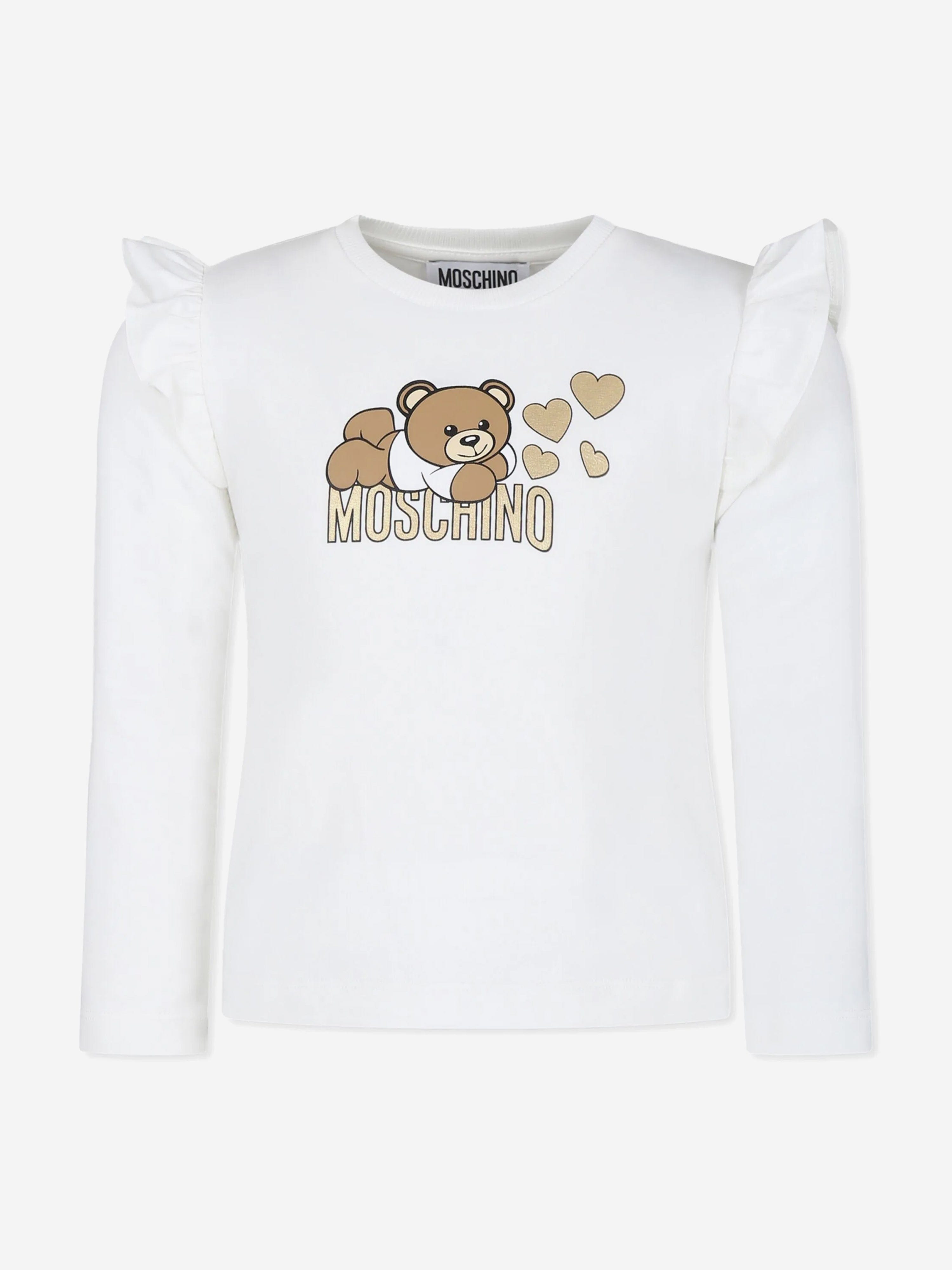 Moschino Girls Long Sleeve Logo T-Shirt in Ivory