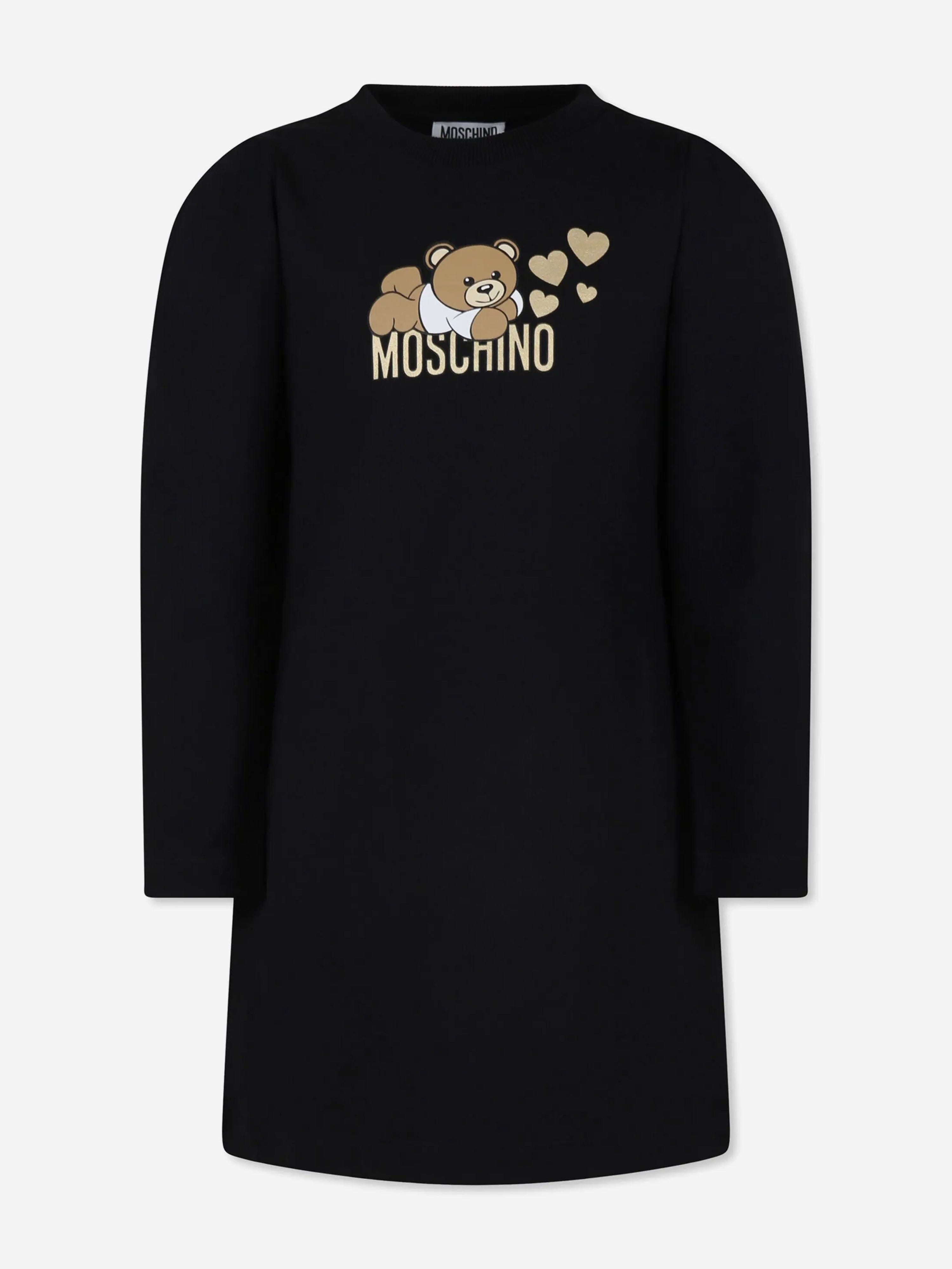 Girls Teddy Bear Jersey Dress in Black