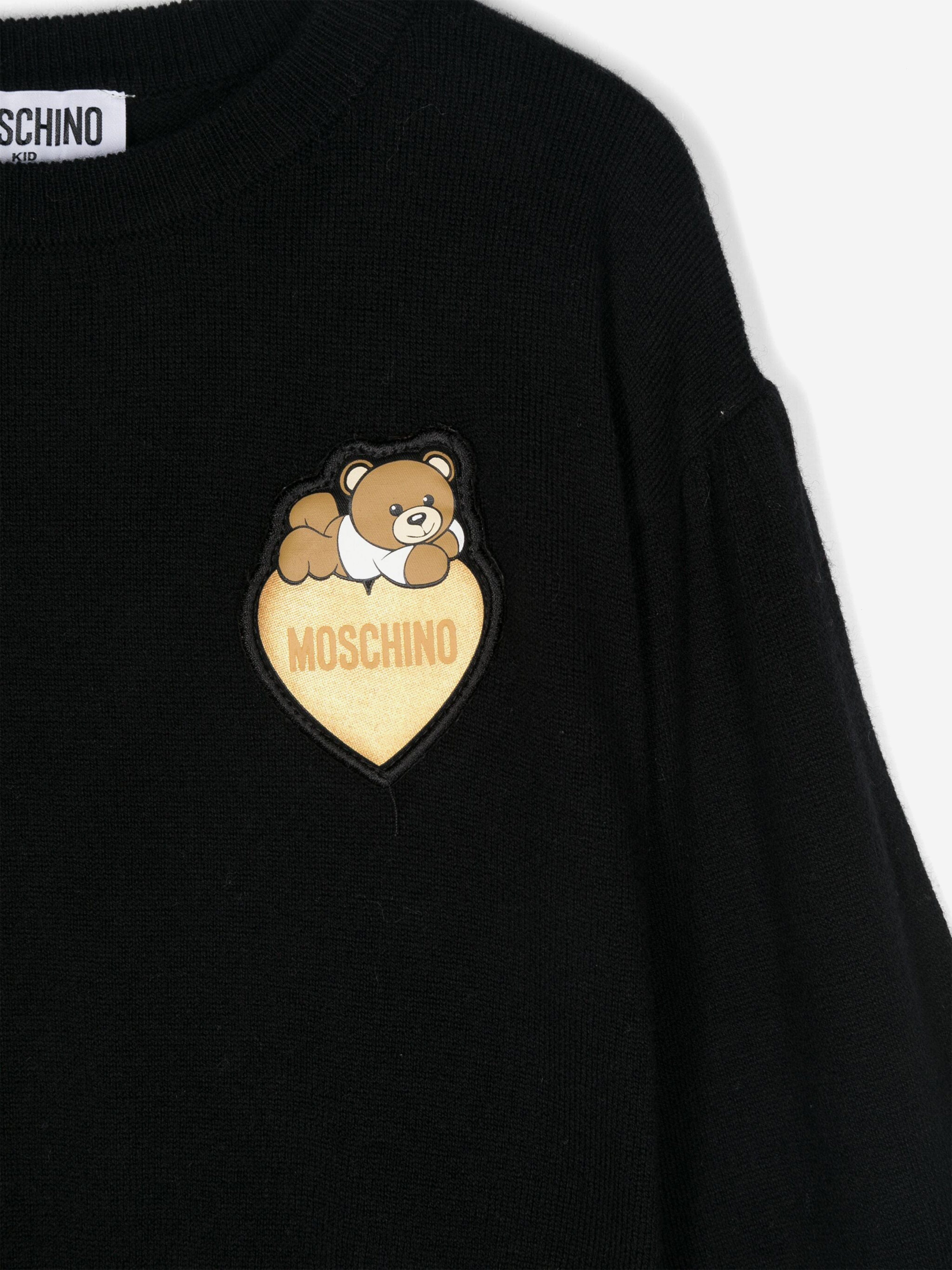 Moschino Girls Bear Heart Logo Jumper in Black