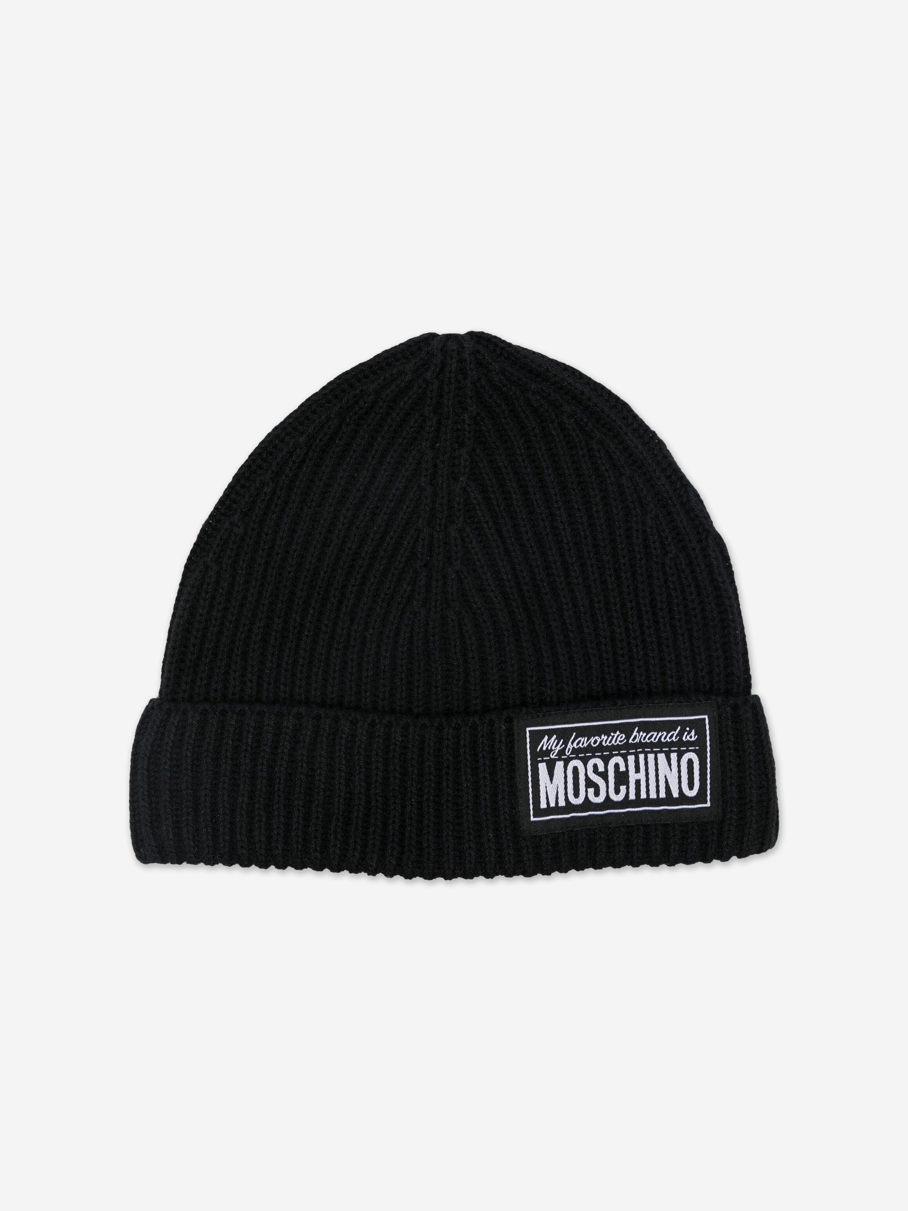 Kids Knitted Logo Beanie Hat in Black