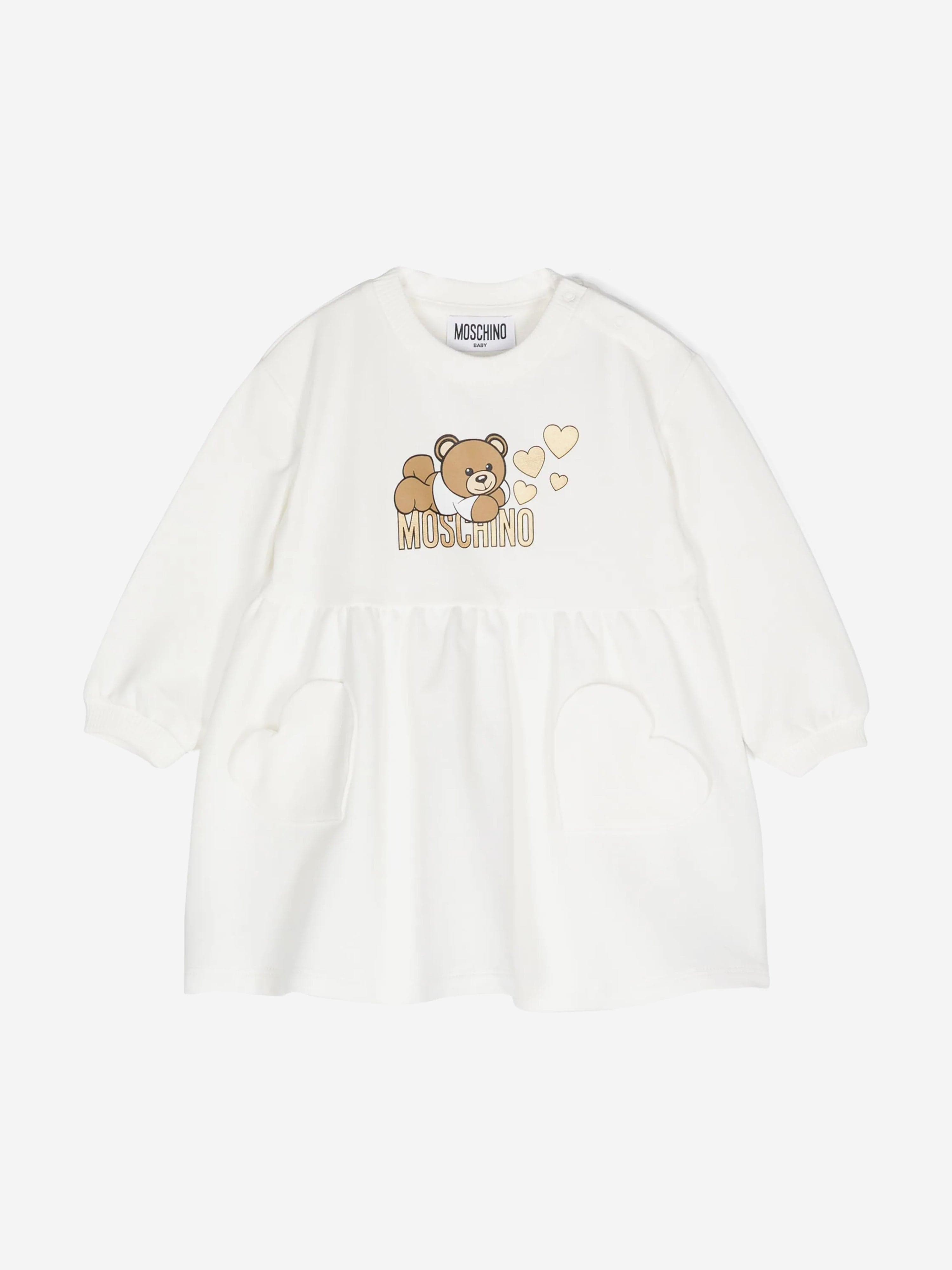 Baby Girls Bear Logo Sweater Dress in Ivory