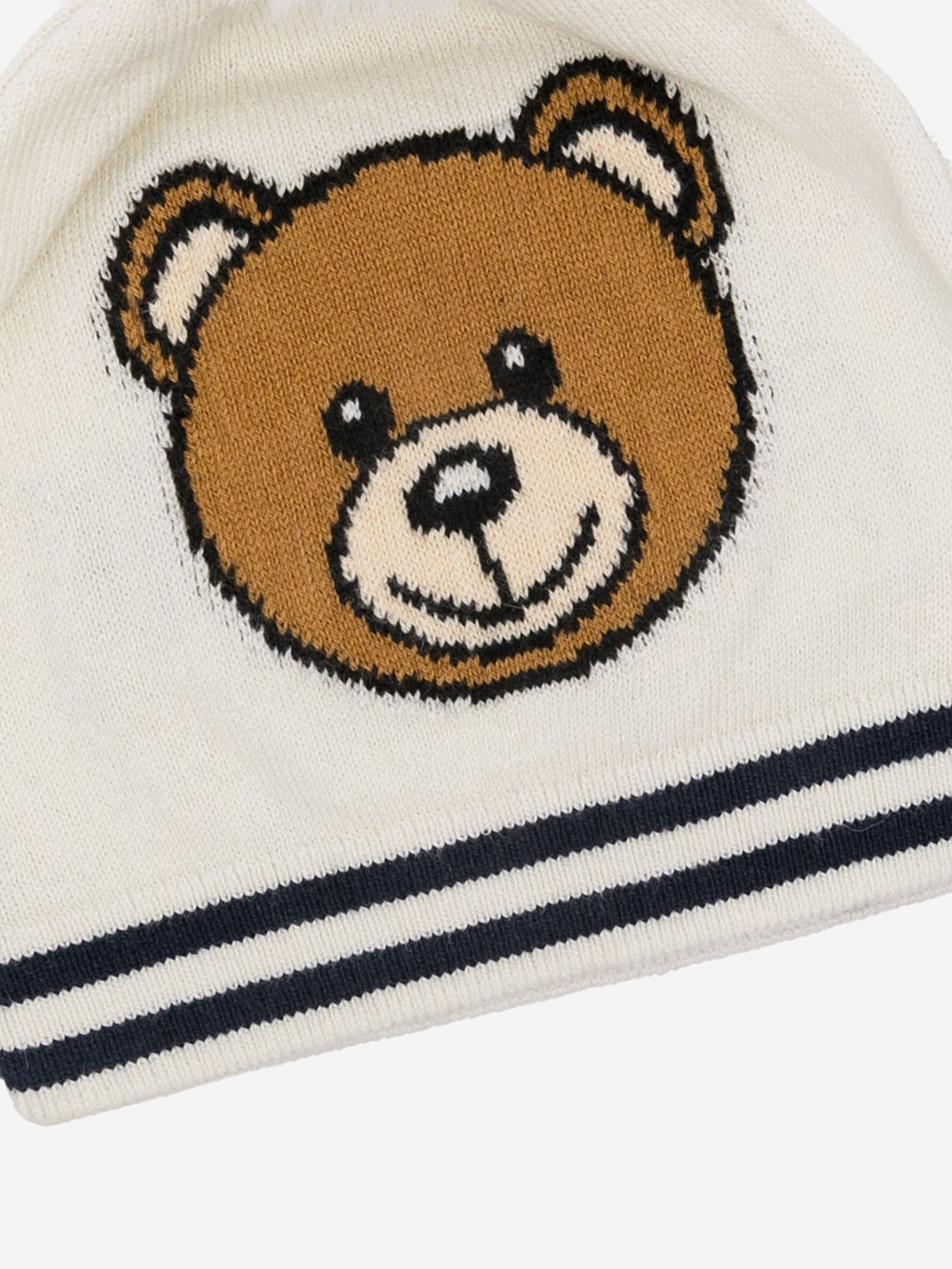 Baby Knitted Bear Bobble Hat in Ivory