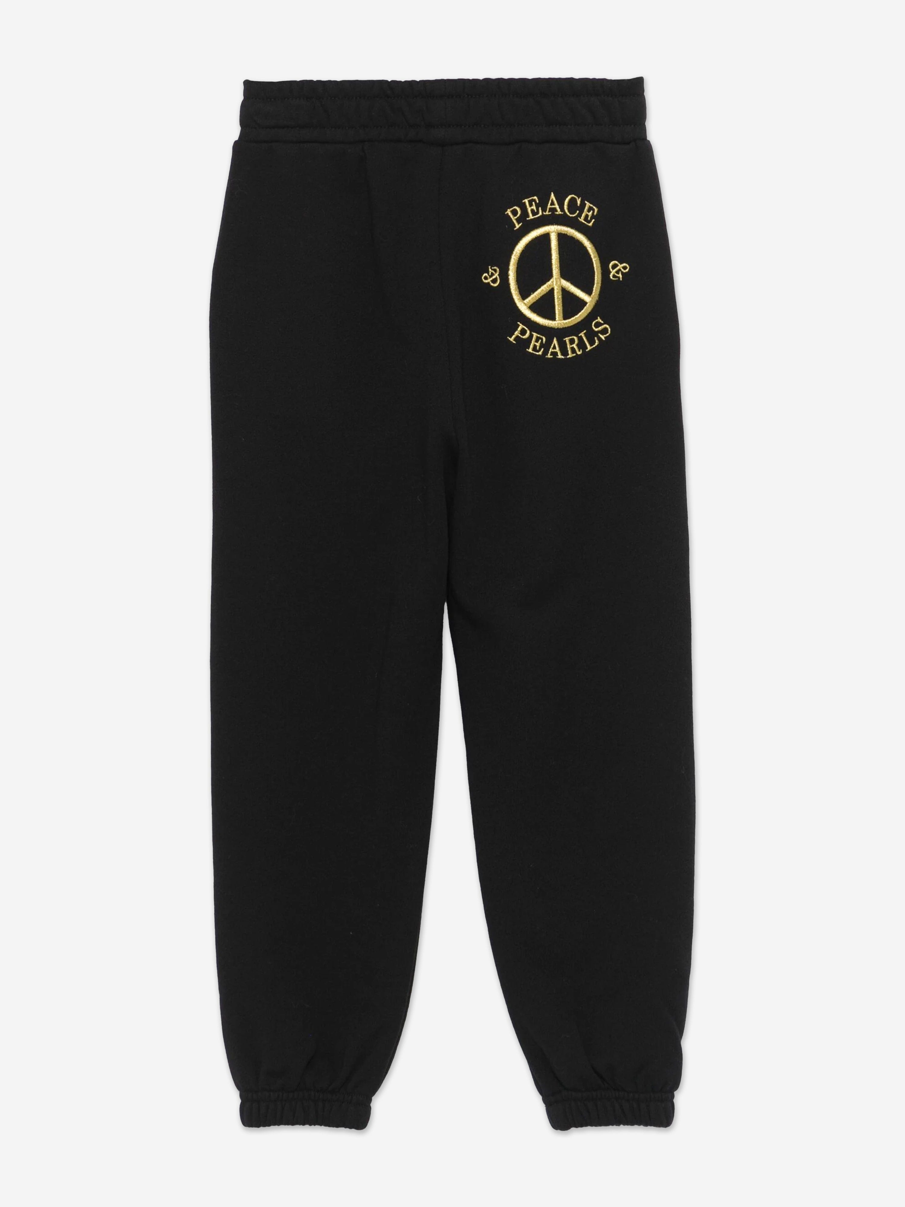 Girls Peace Pearls Joggers in Black