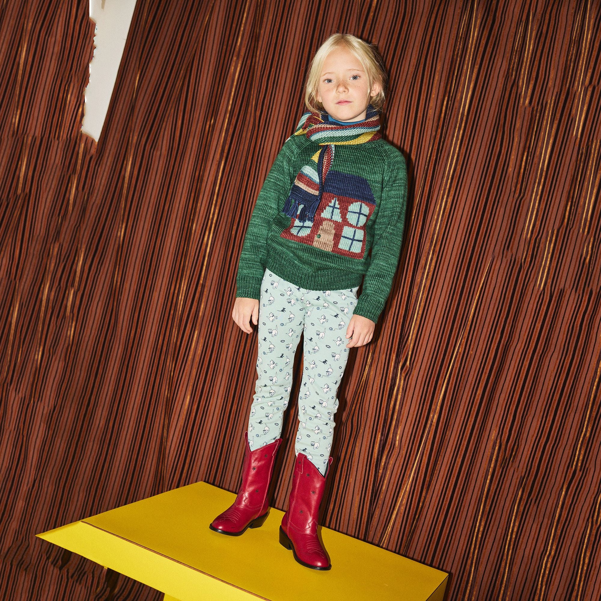 Boys & Girls Green House Jacquard Wool Sweater
