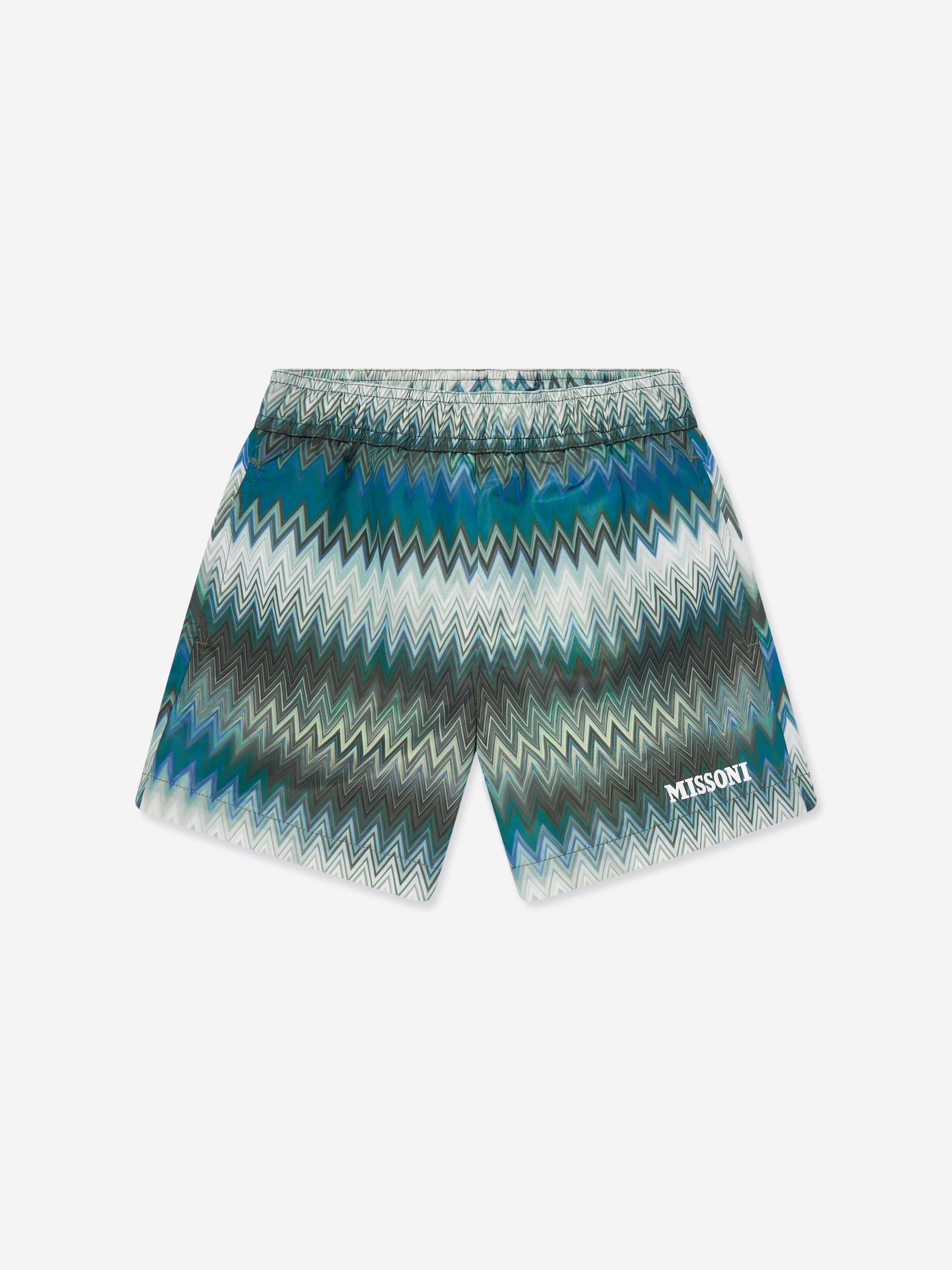 Boys Zigzag Swim Shorts in Green