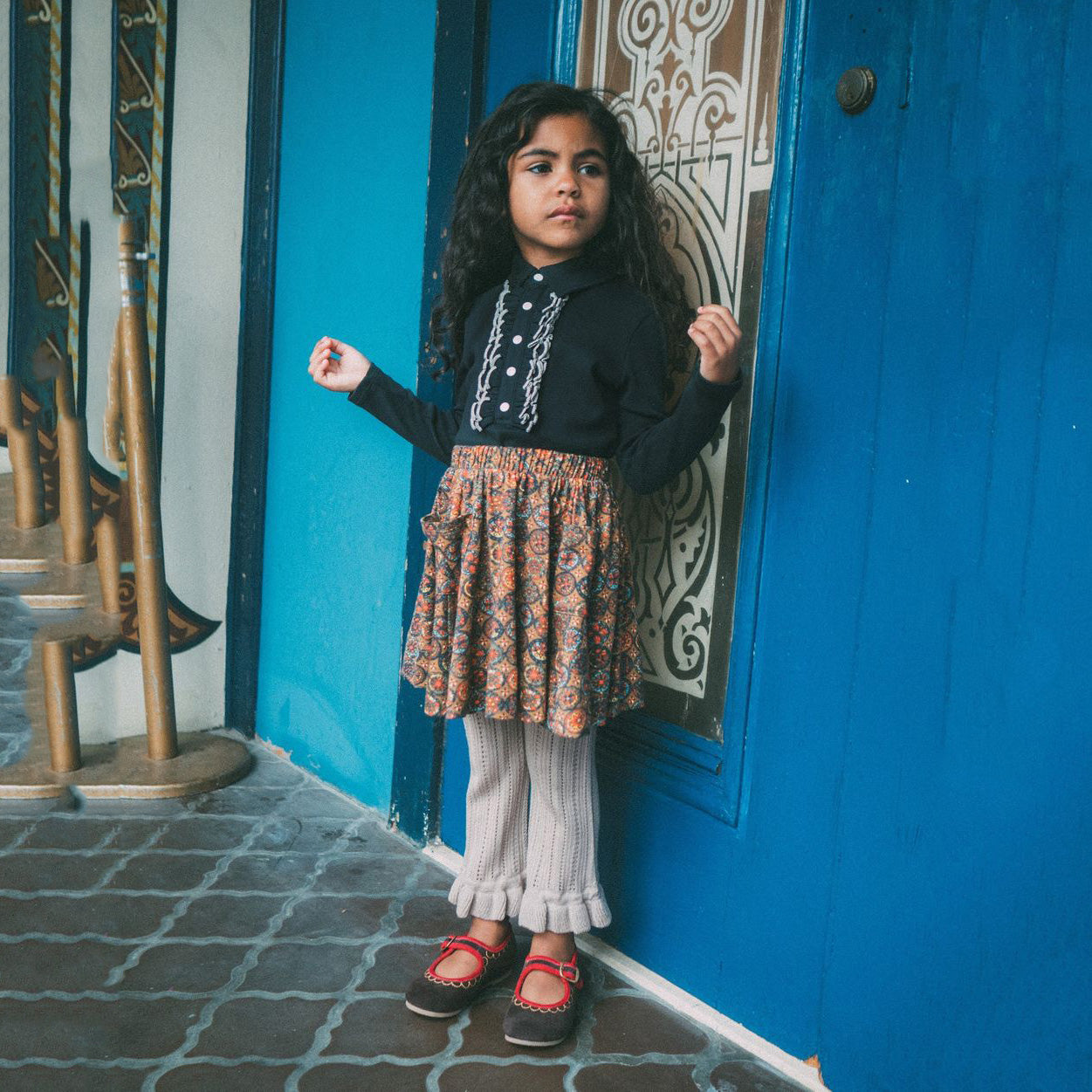 Girls Dark Blue Cotton Polo Shirt