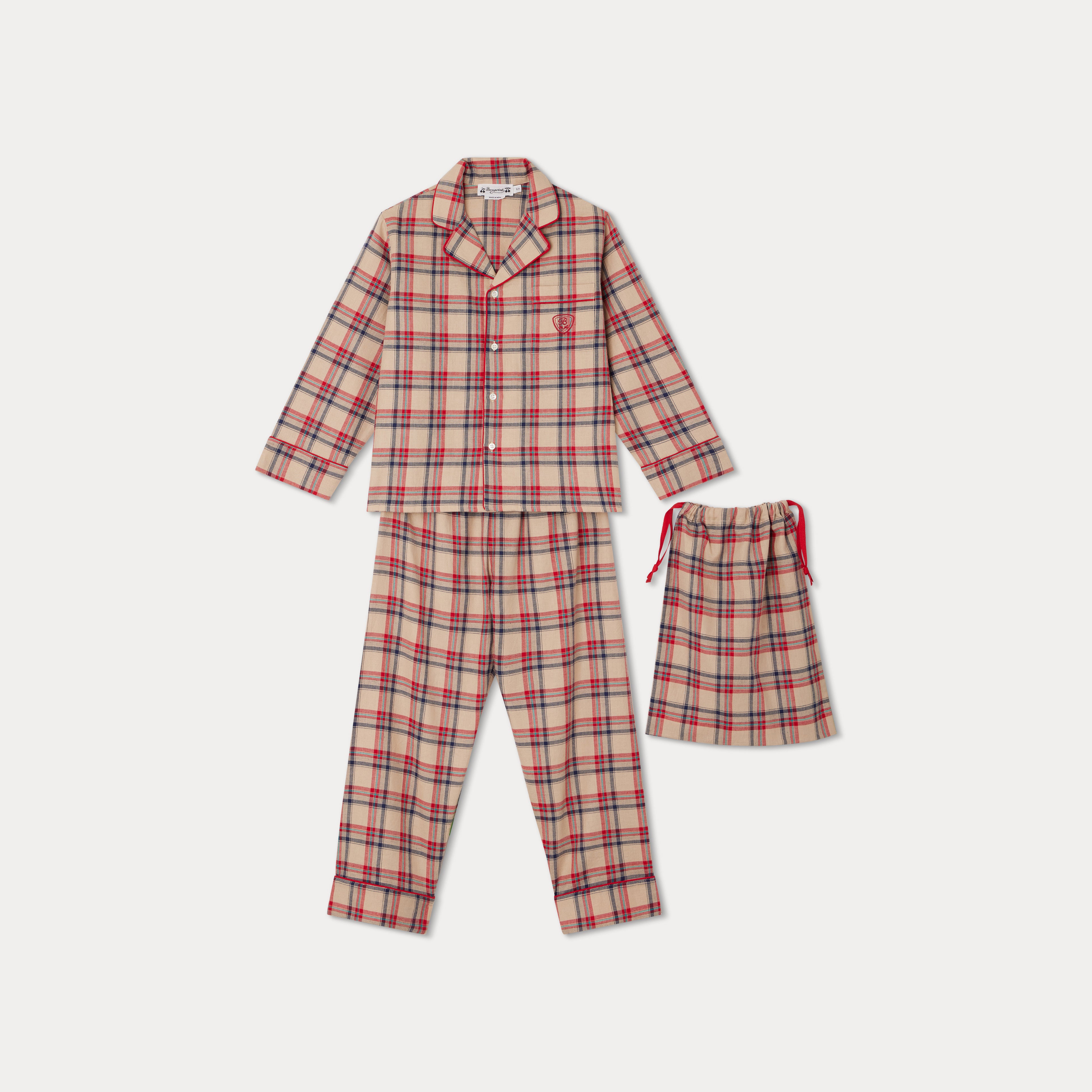 Boys Beige Check Cotton Nightwear Set