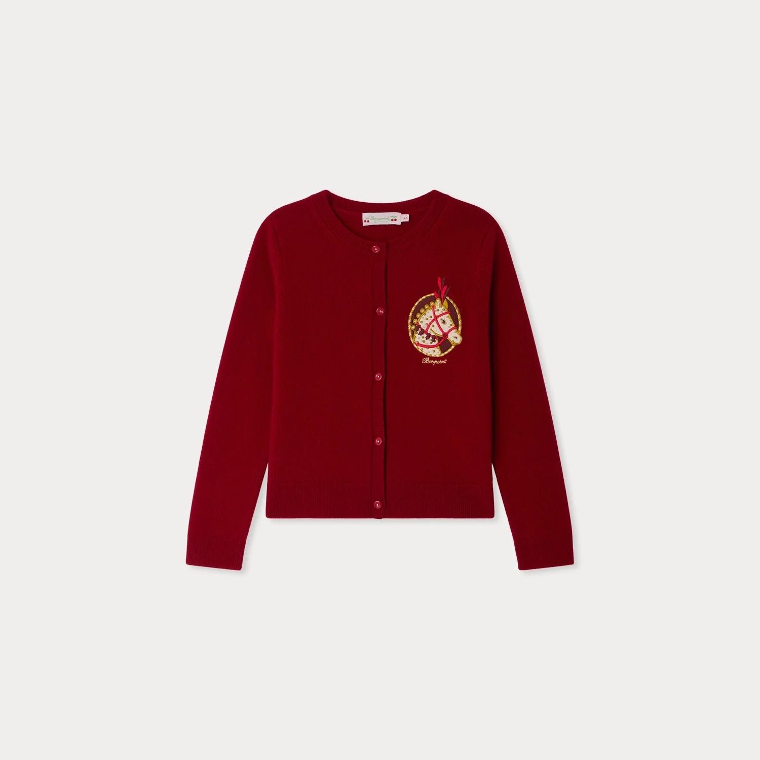 Girls Red Horse Embroidered Cashmere Cardigan