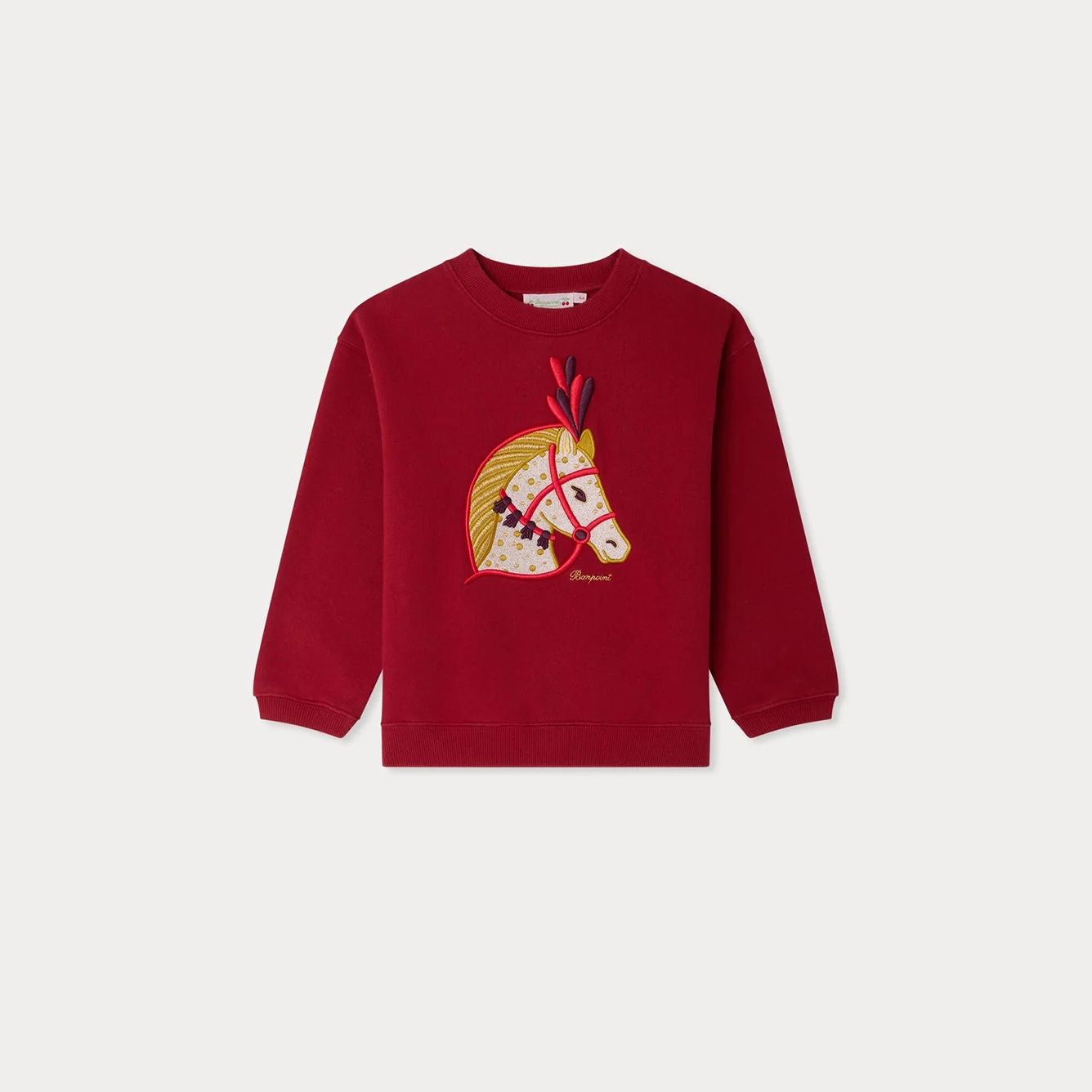 Girls Red Horse Embroidered Cotton Sweatshirt
