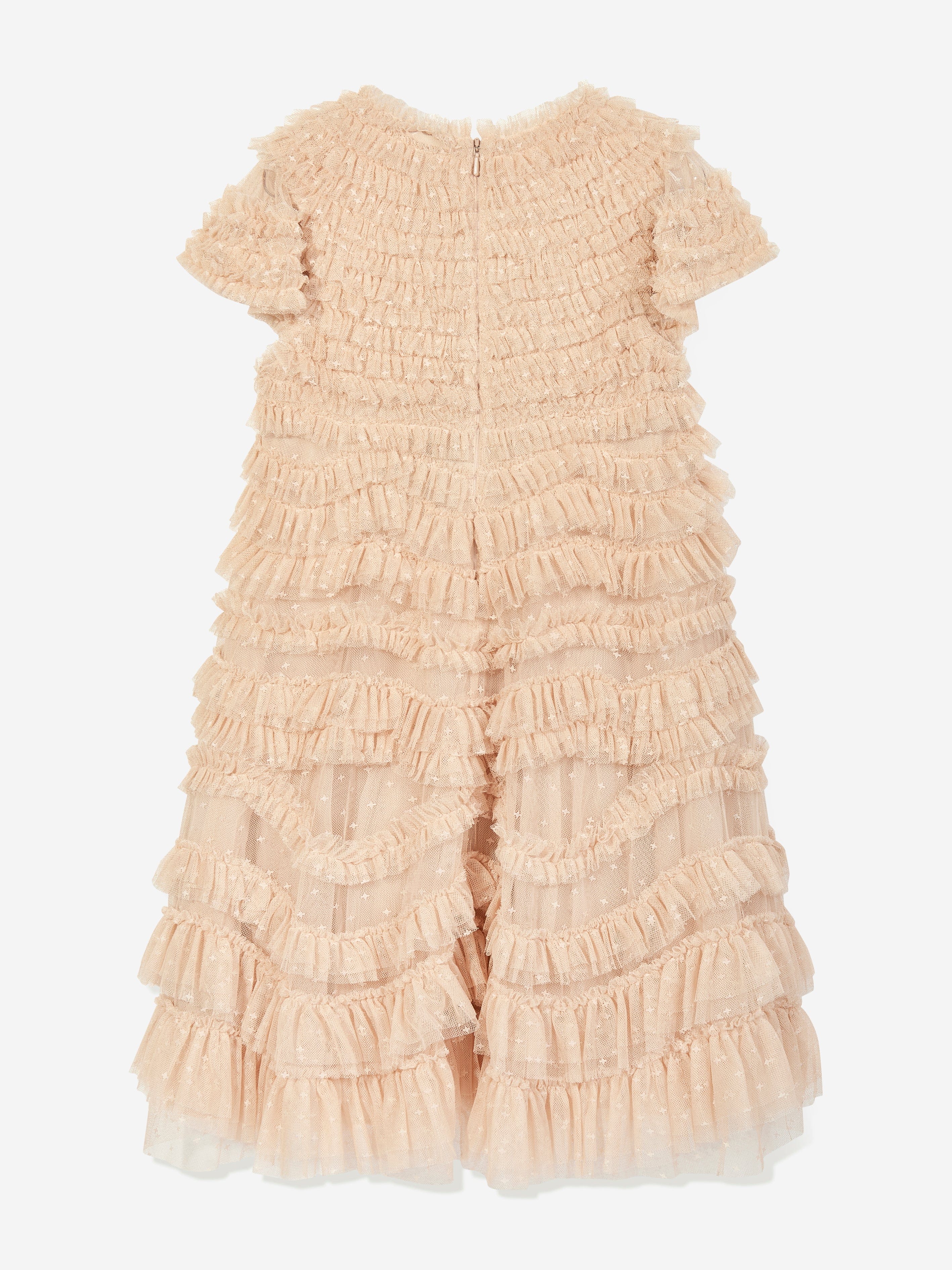 Needle & Thread Girls Wild Rose Ruffle Dress in Gold