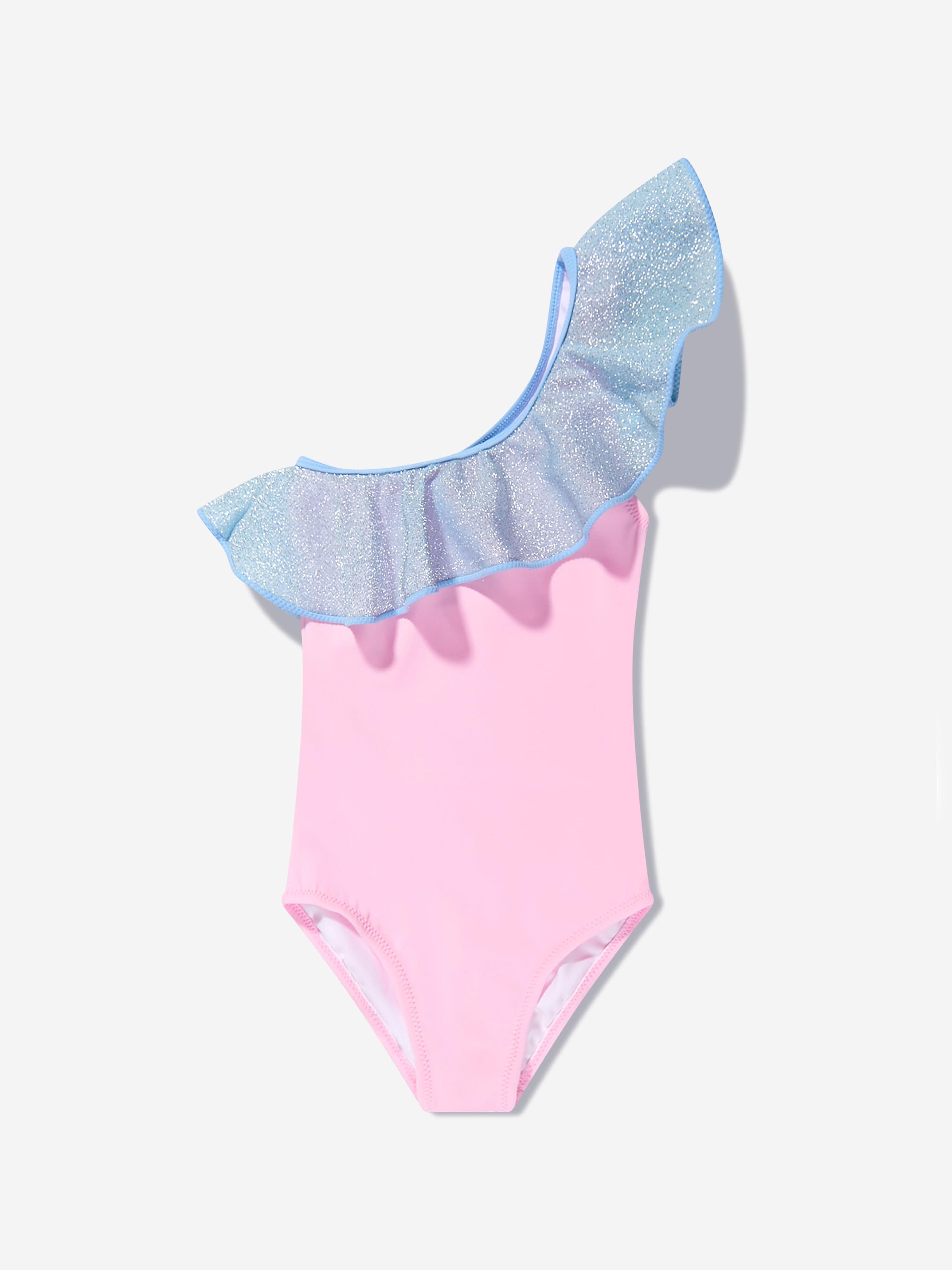 Nessi Byrd Girls Ruffle One Shoulder Silvia Swimsuit in Pink
