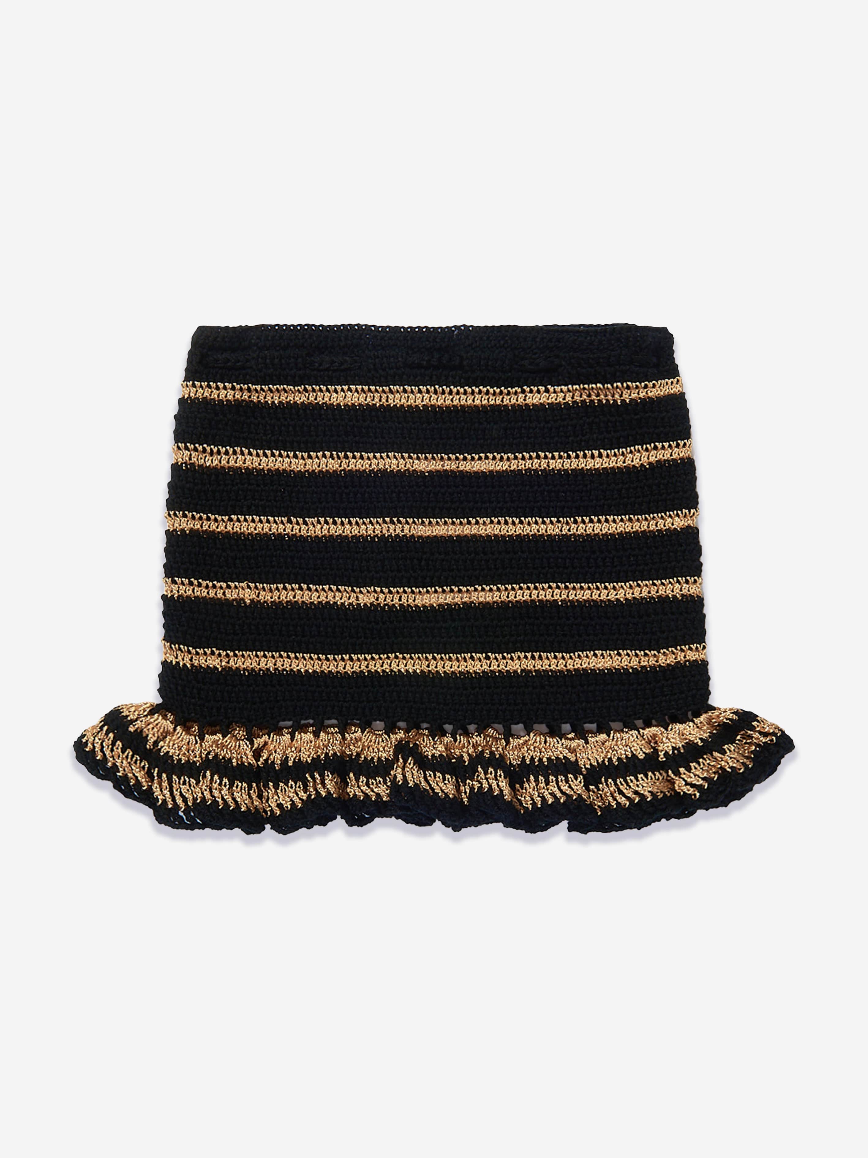 Nessi Byrd Girls Frilly Crocheted Yulia Skirt in Black