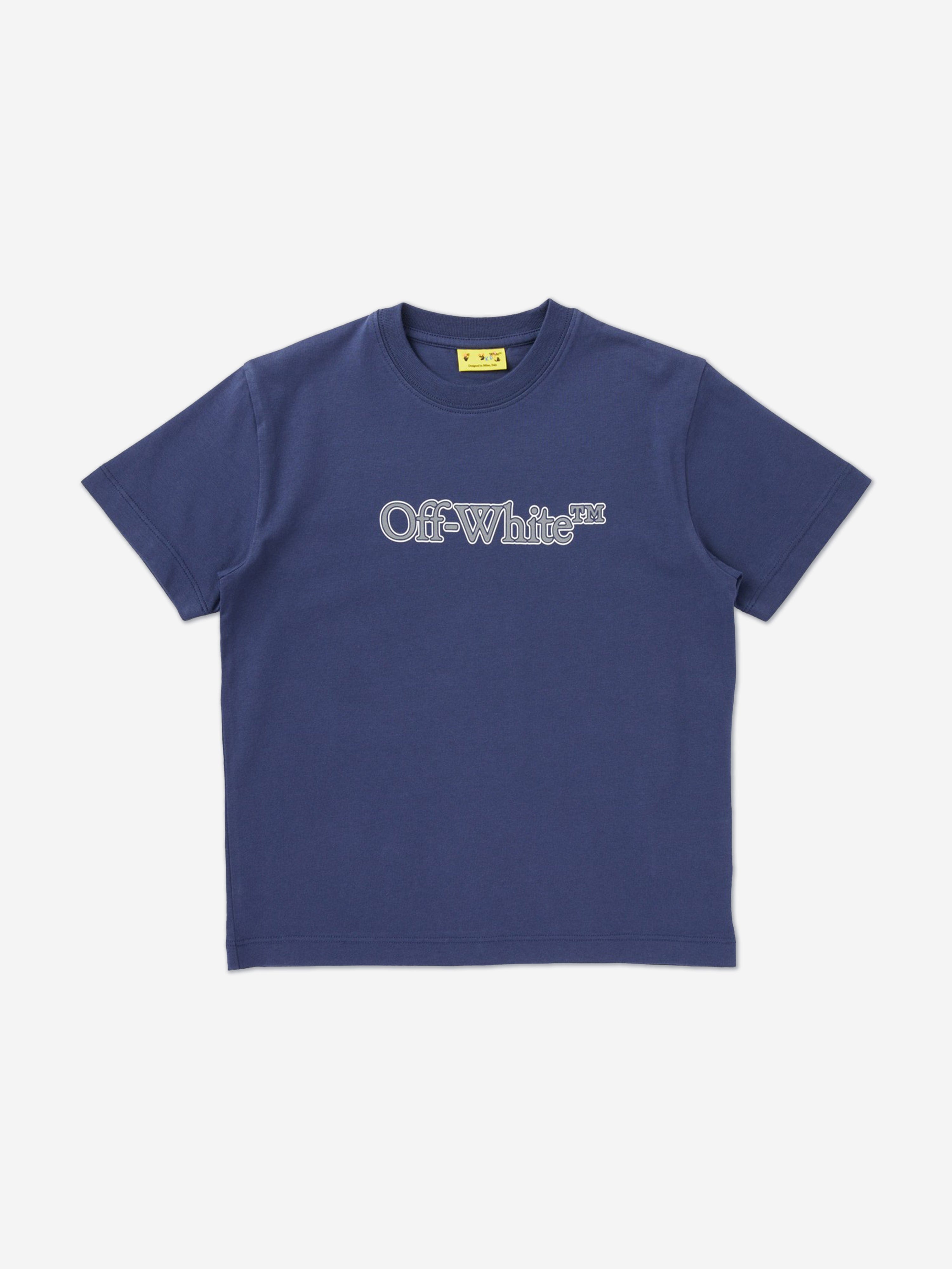 Off-White Boys Big Bookish Reflective Logo T-Shirt in Blue