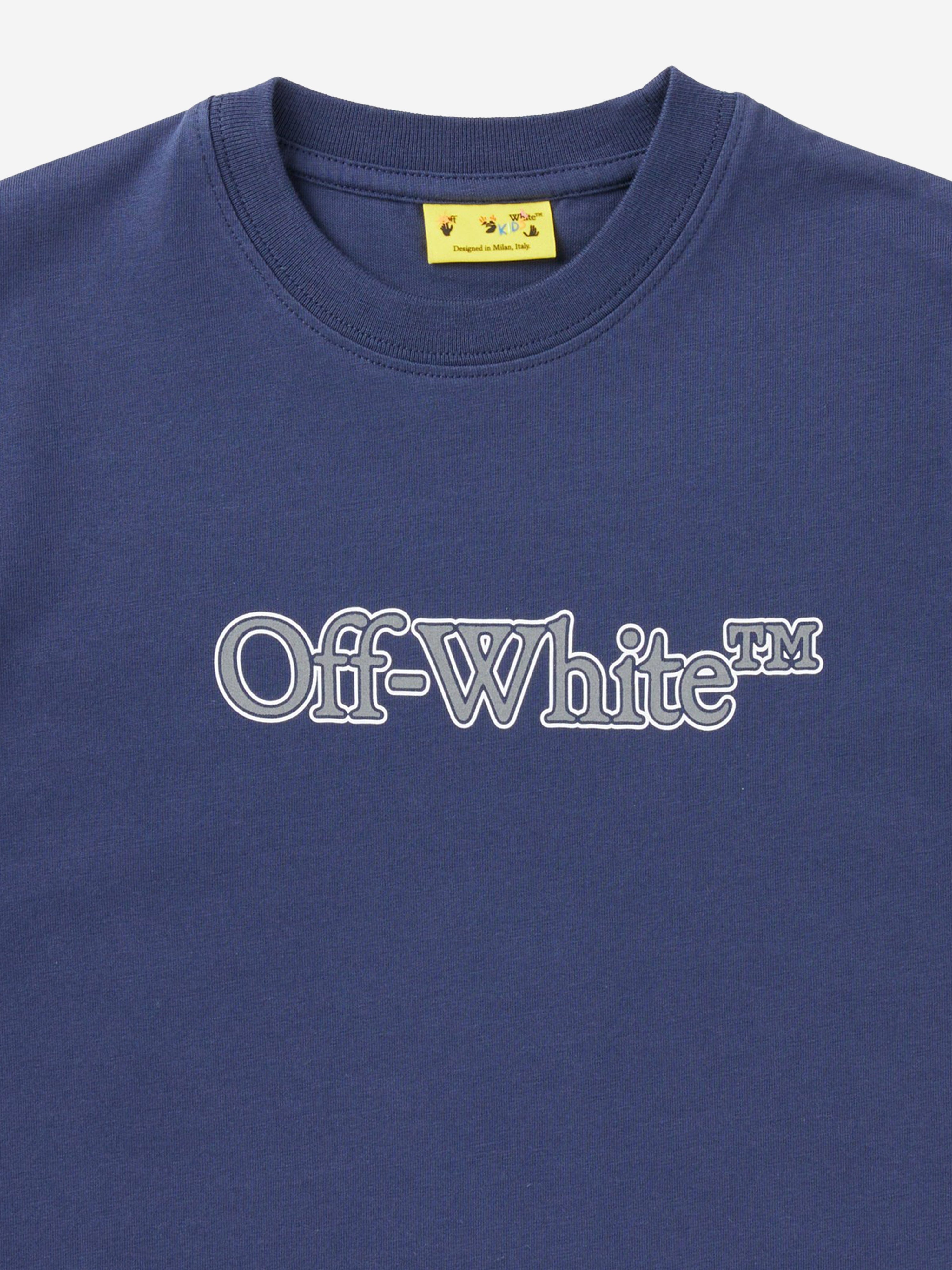 Off-White Boys Big Bookish Reflective Logo T-Shirt in Blue
