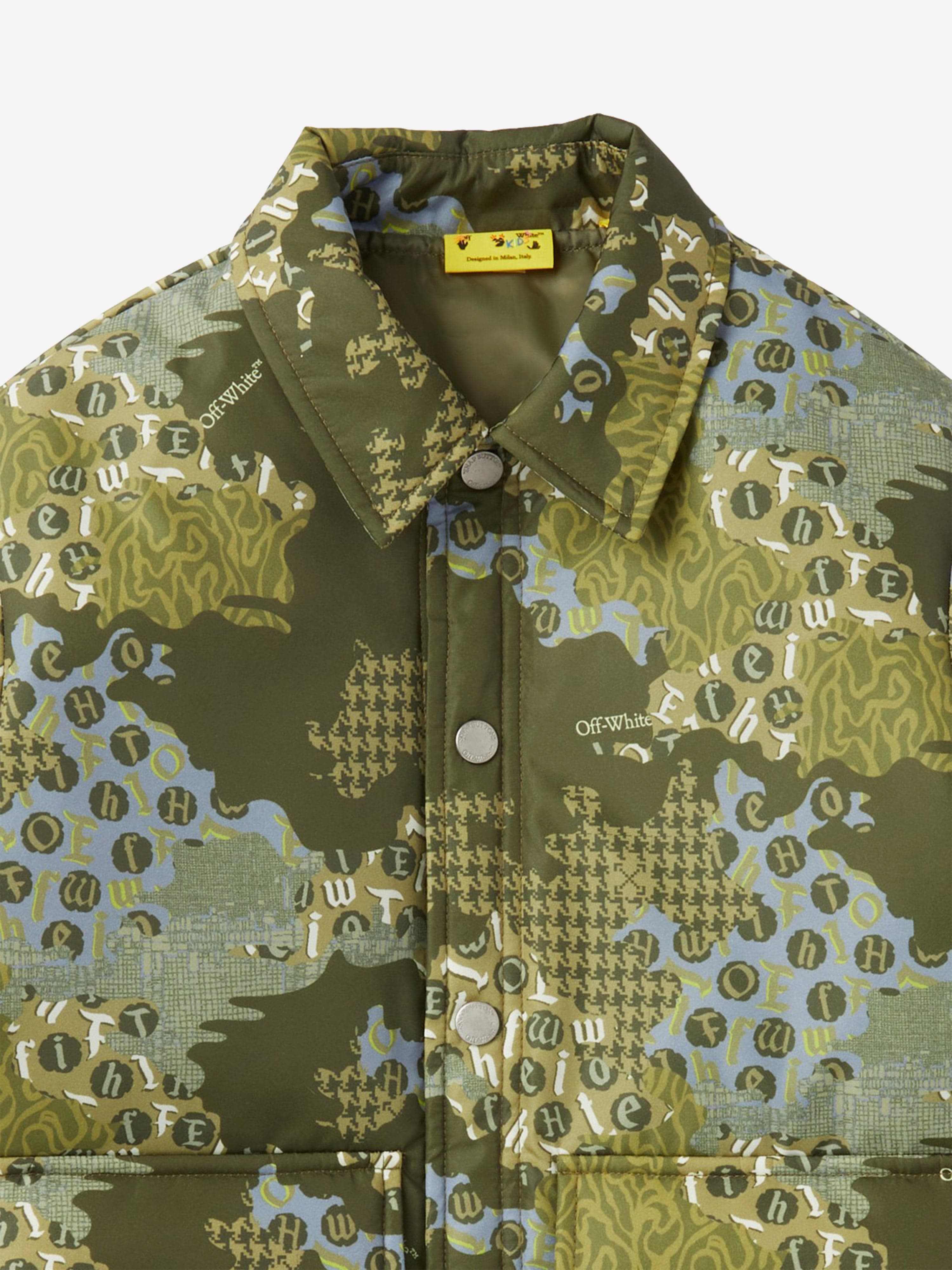 Off-White Boys Crazy Camo Padded Jacket in Green