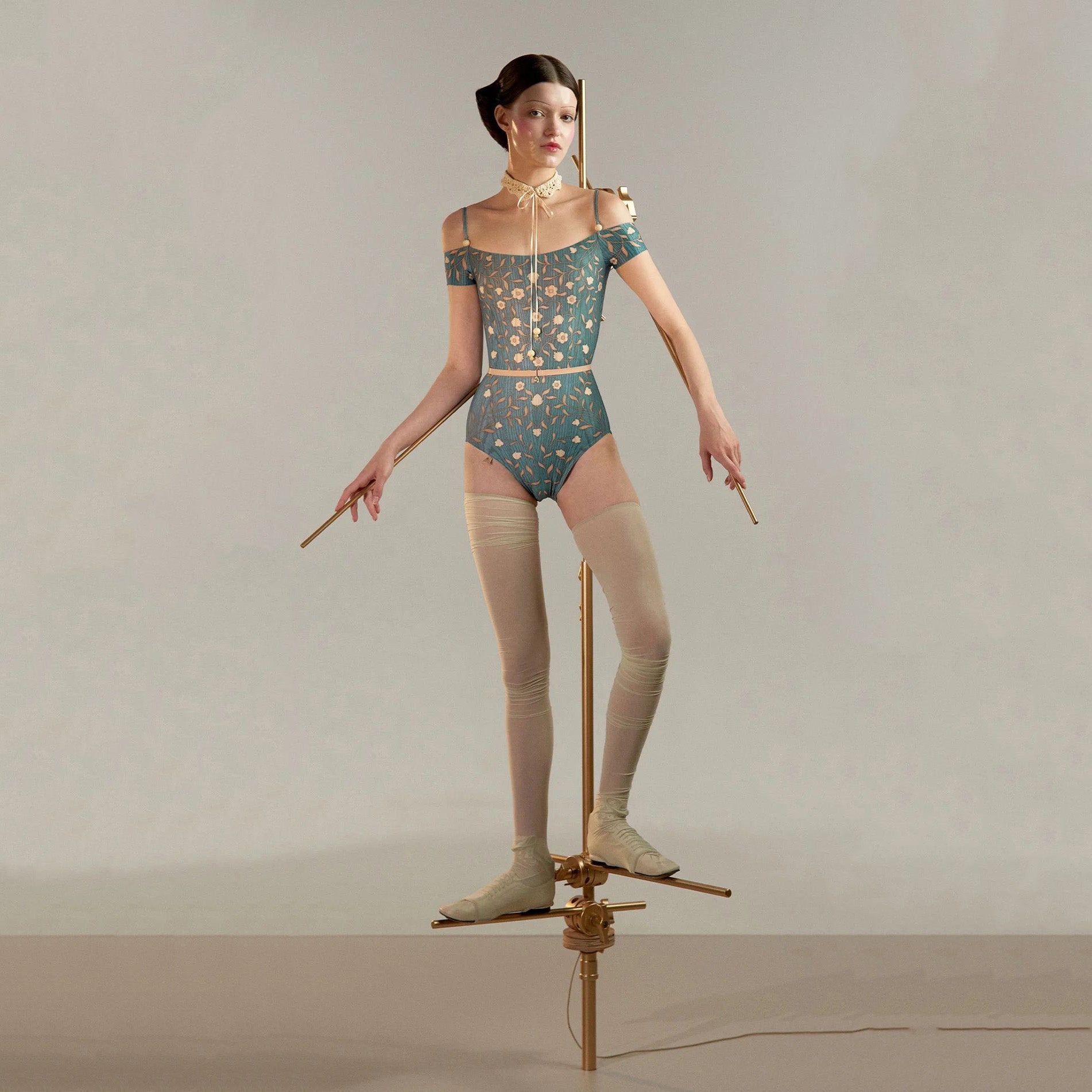 Women Blue"ROSEWOOD INTARSIA"Ballet Onesies(251LE24VL/petrol)