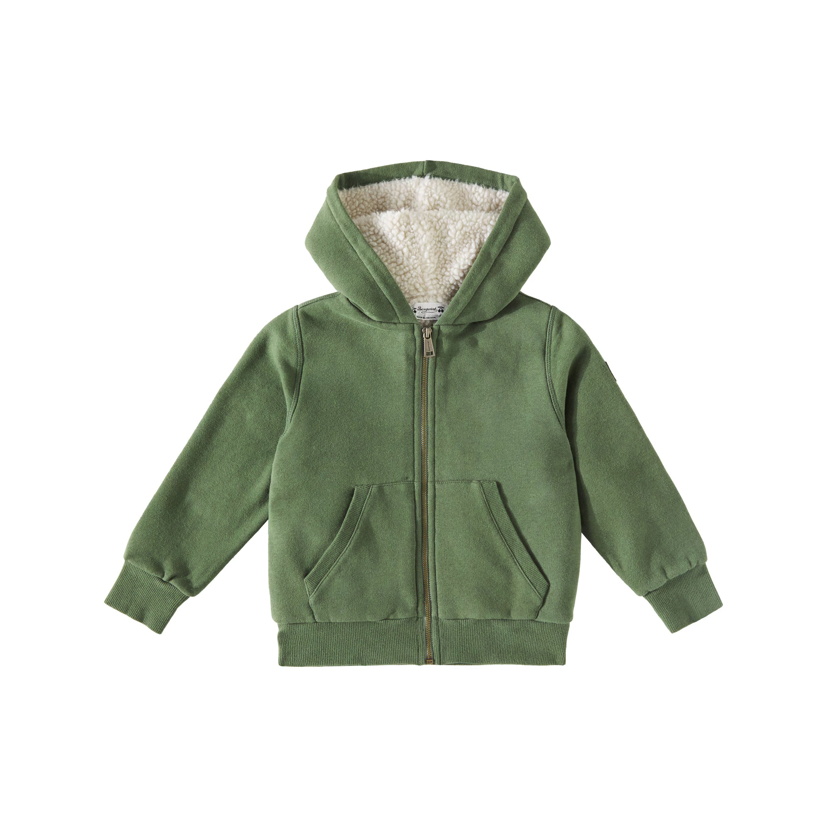Boys Green Cotton Zip-Up Top