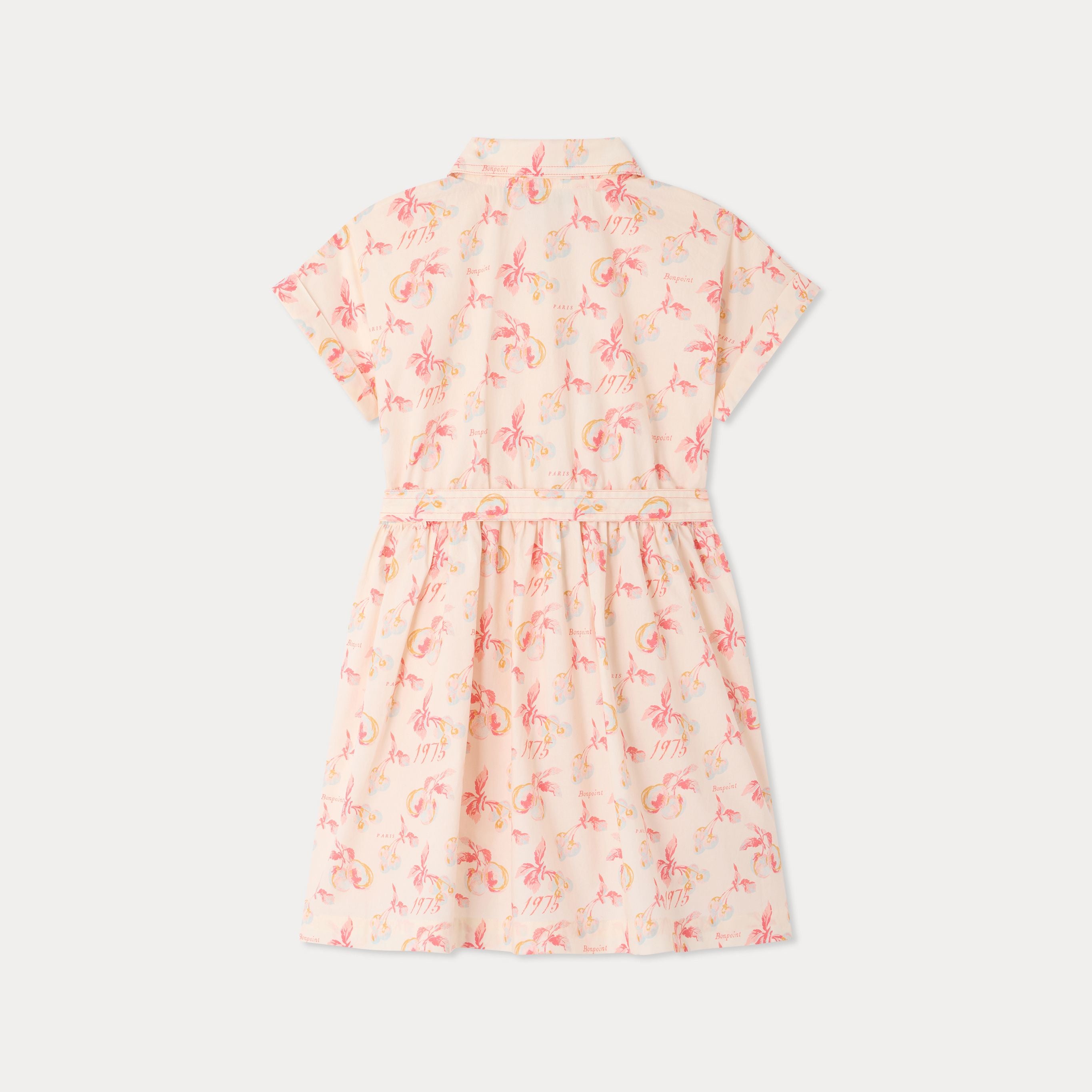 Girls Pink Cherry Printed Cotton Dress