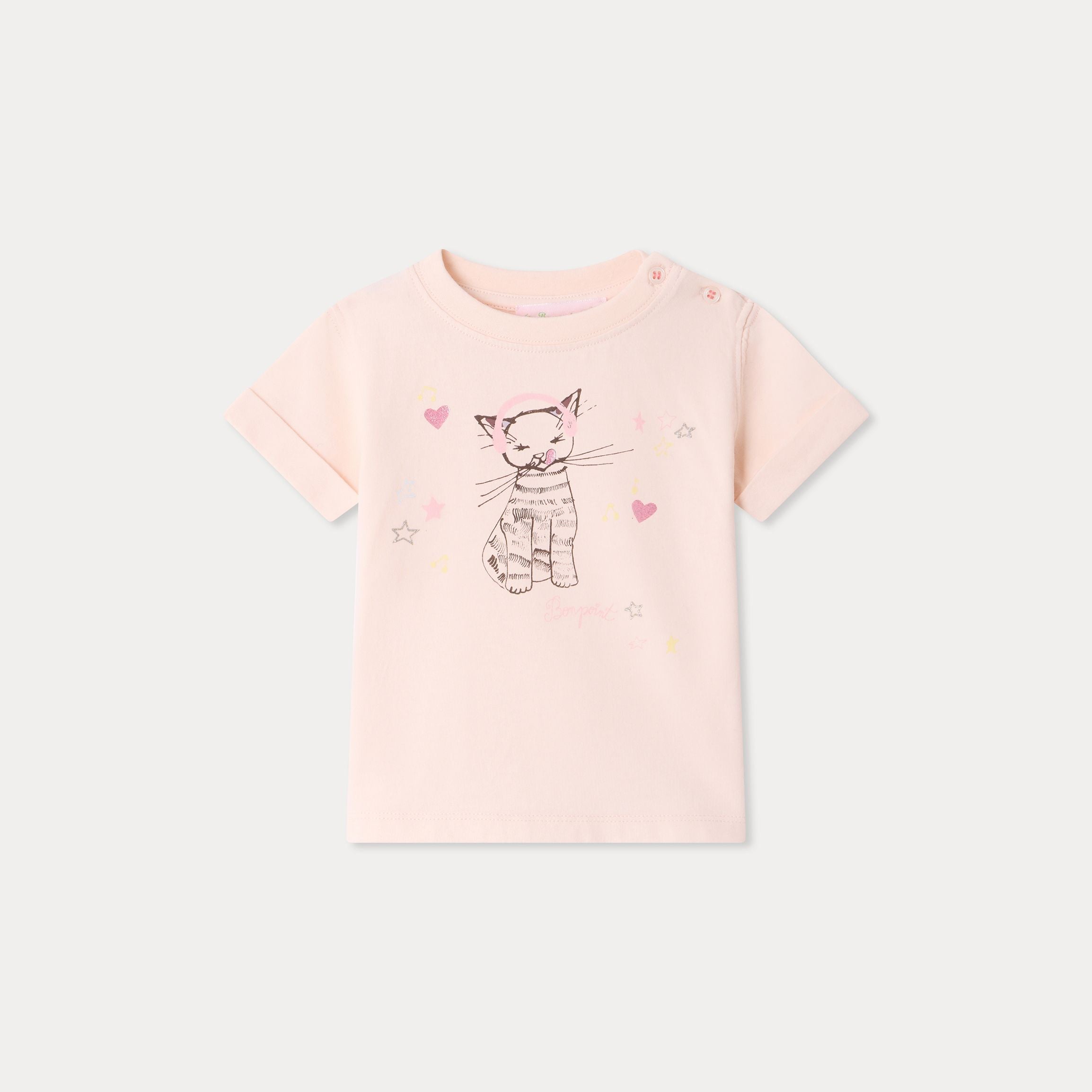 Baby Girls Light Pink Printed Cotton T-Shirt