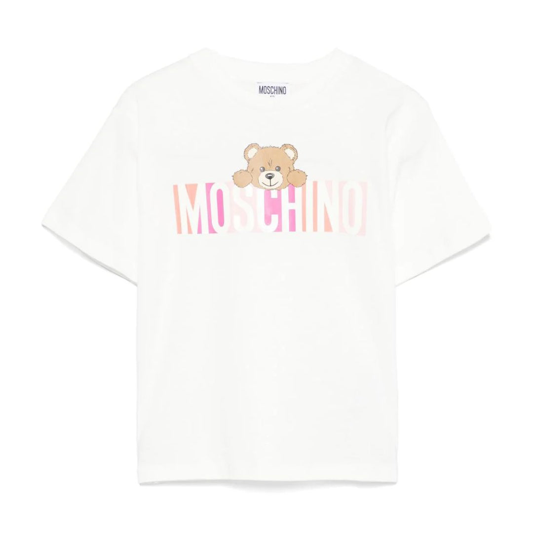 Boys & Girls White Printed Logo Cotton T-shirt