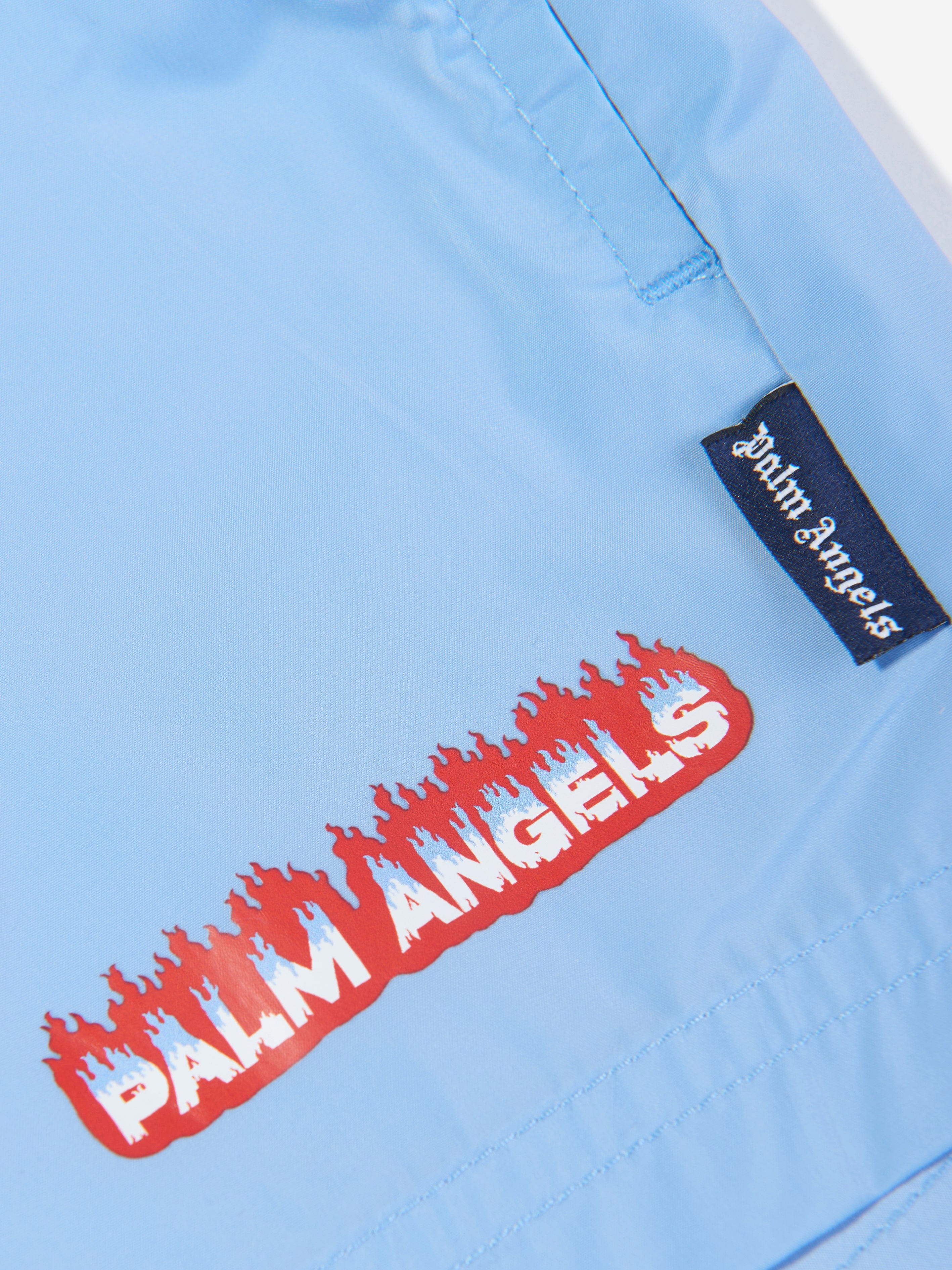 Palm Angels Boys Flames Swim Shorts in Blue