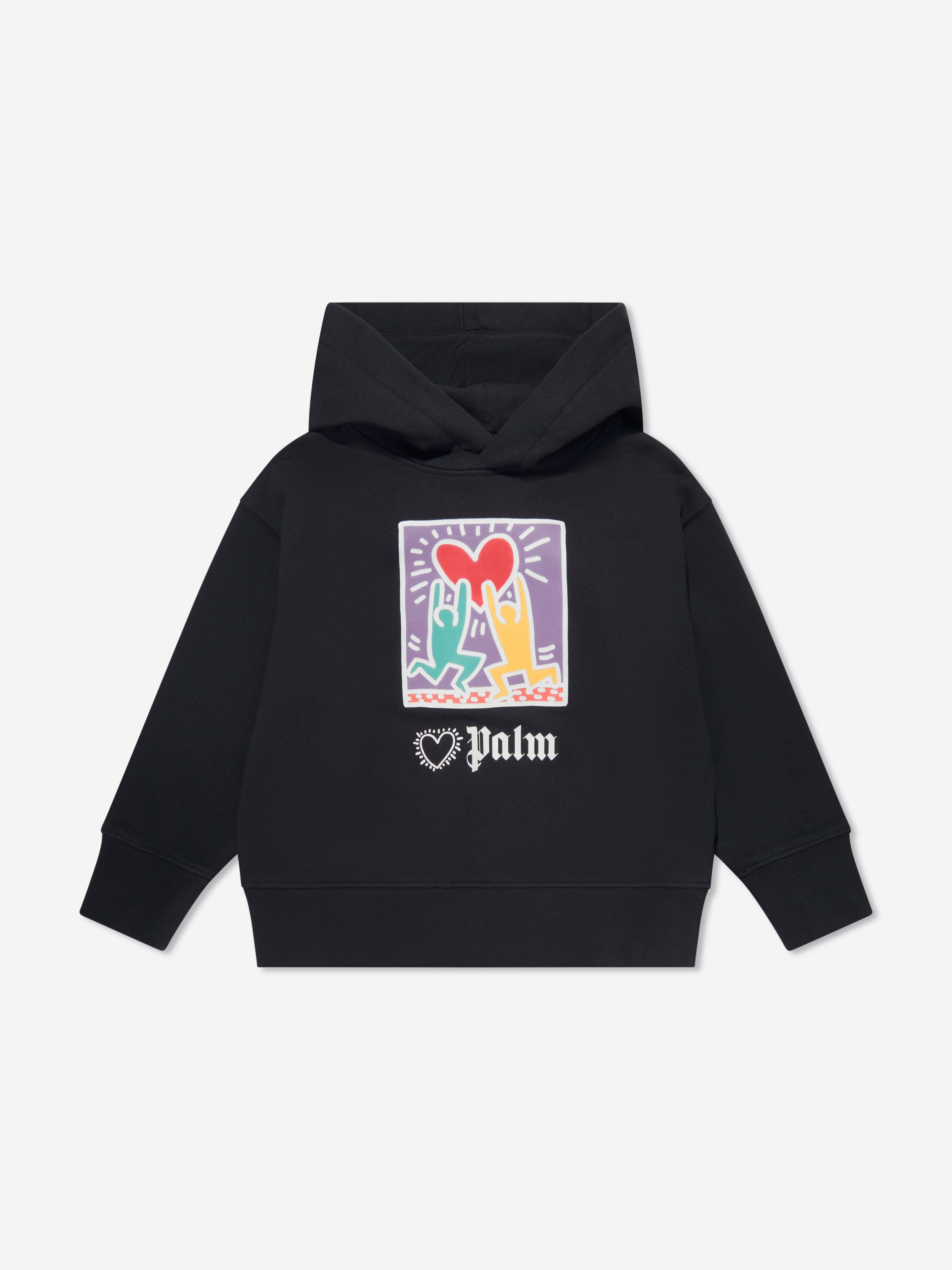 Palm Angels Girls PA X Keith Haring Holding Heart Hoodie in Black