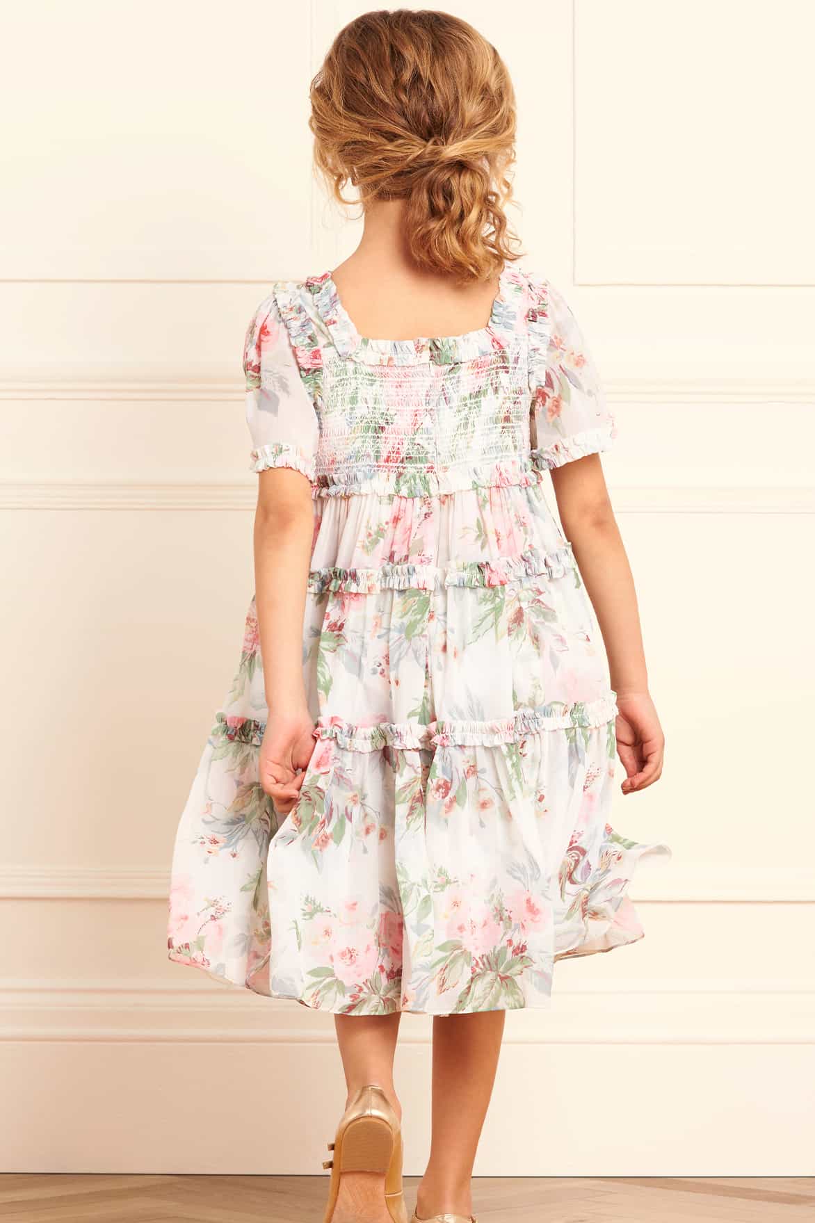 Needle & Thread Girls Paradise Garden Chiffon Smocked Dress in Multicolour