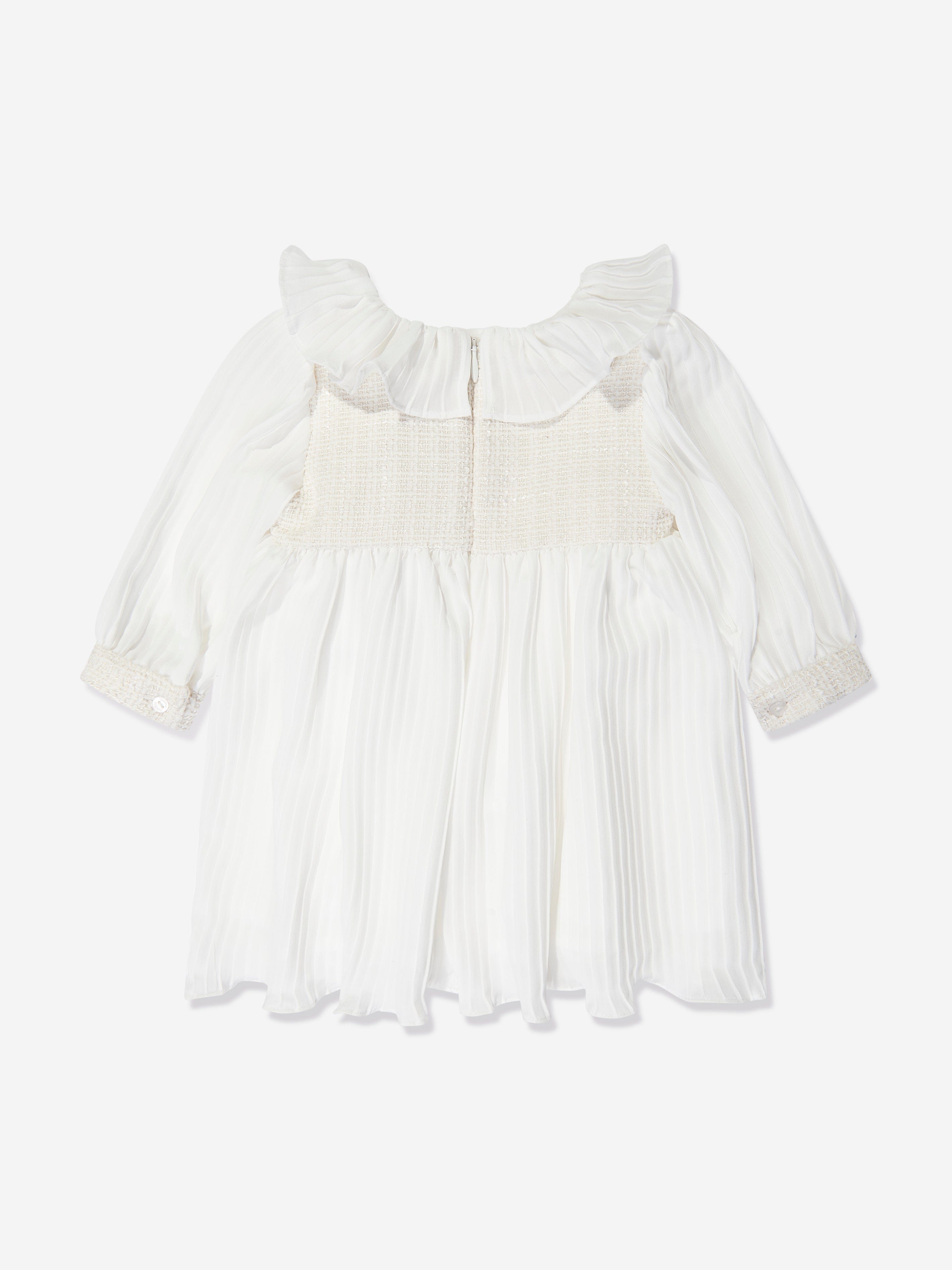 Baby Girls Scalloped Collar Dress in White