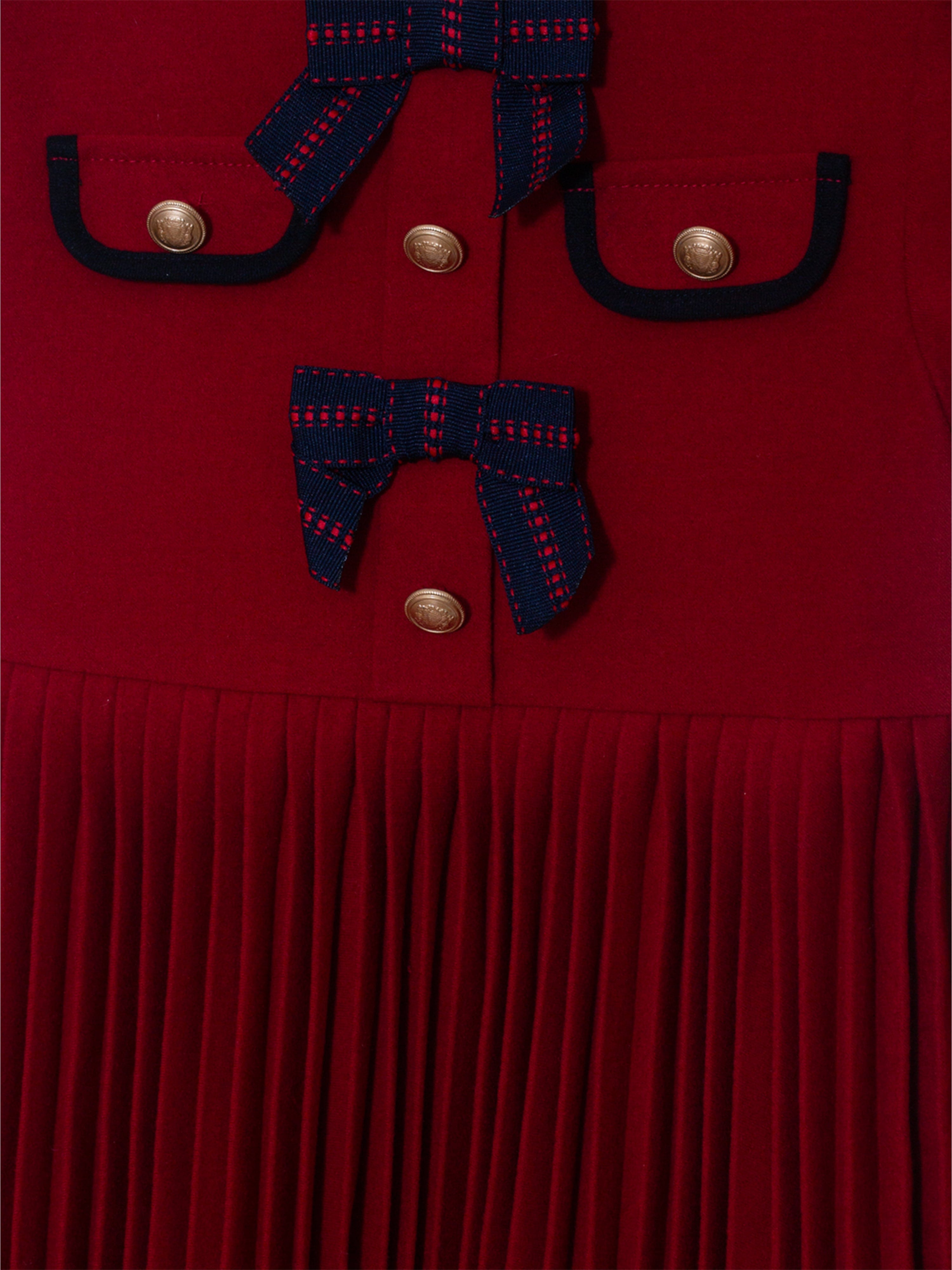 Girls Pleated Bow Dress in Red