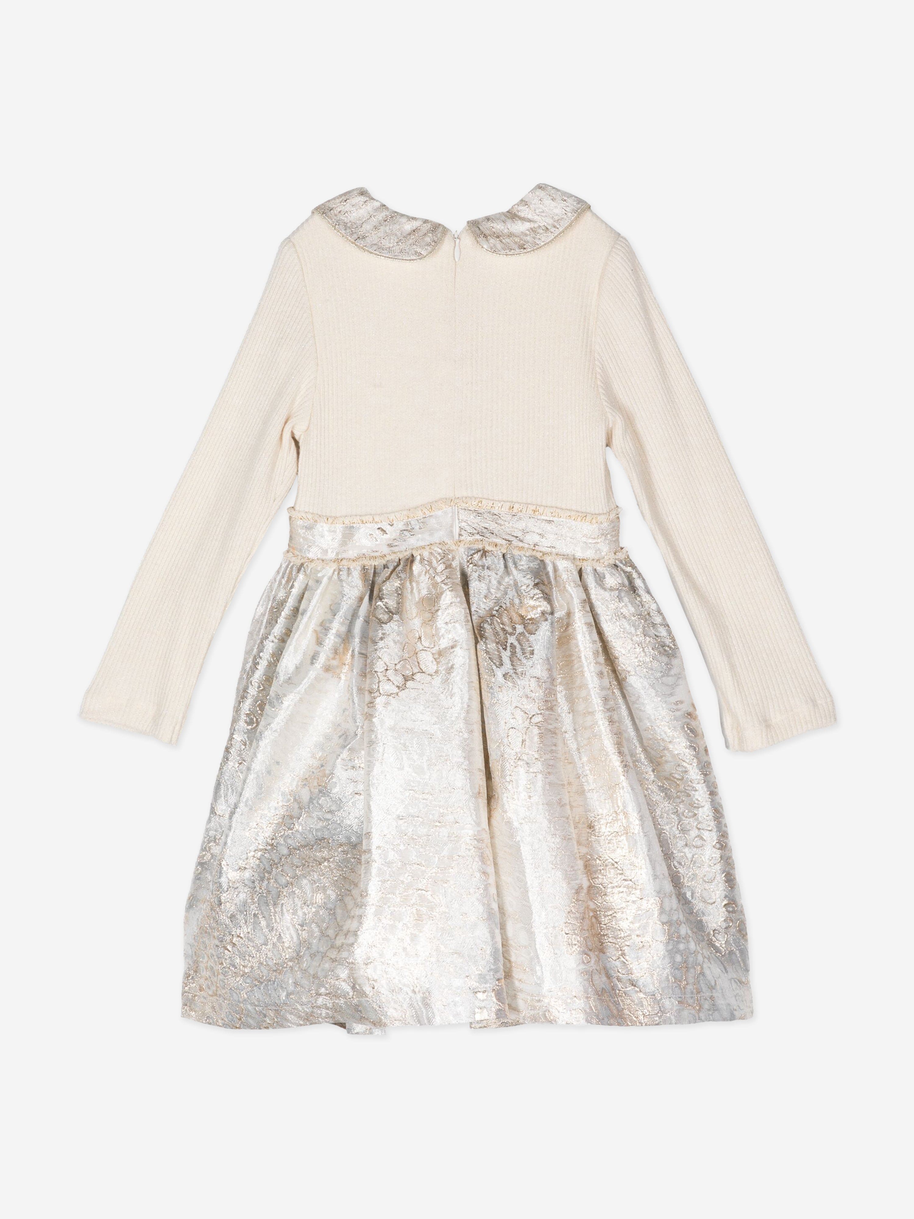 Girls Jersey and Satin Dress in Gold
