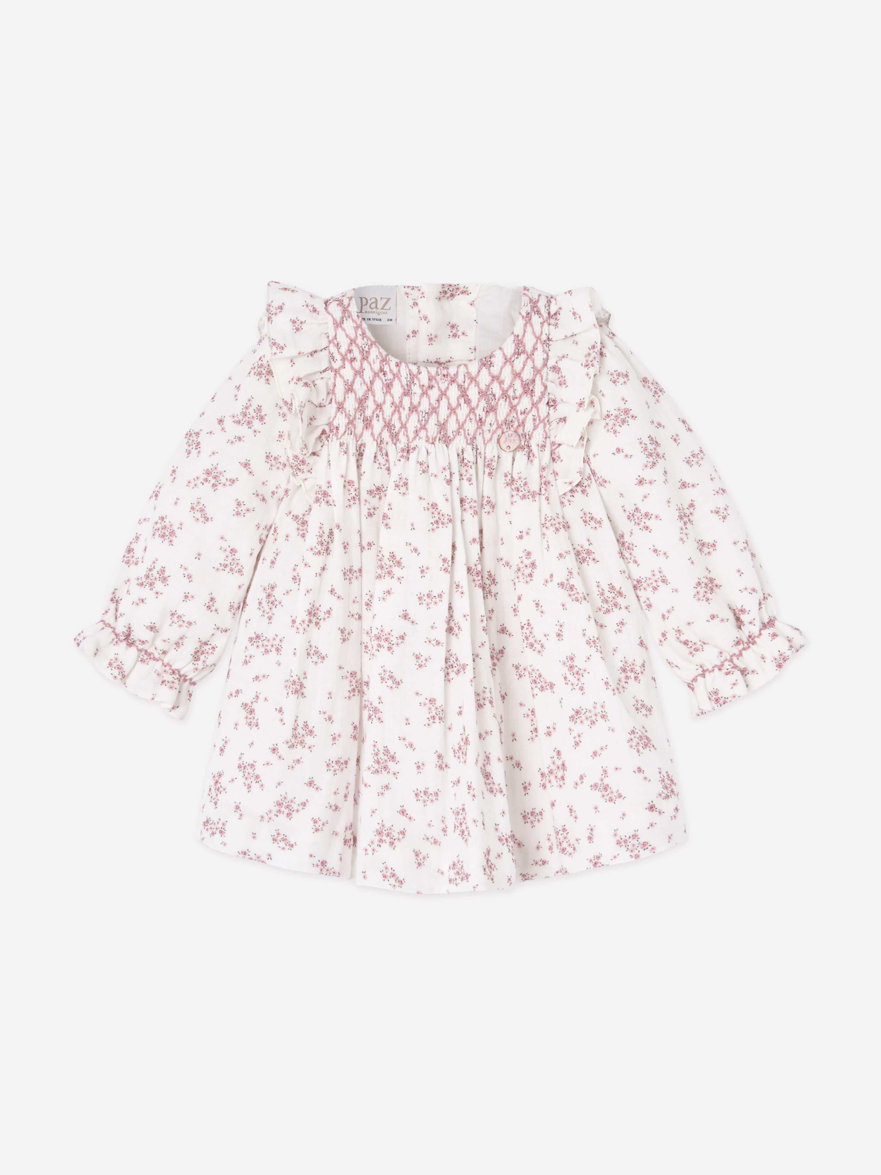 Baby Girls Floral Dress With Bloomers in White