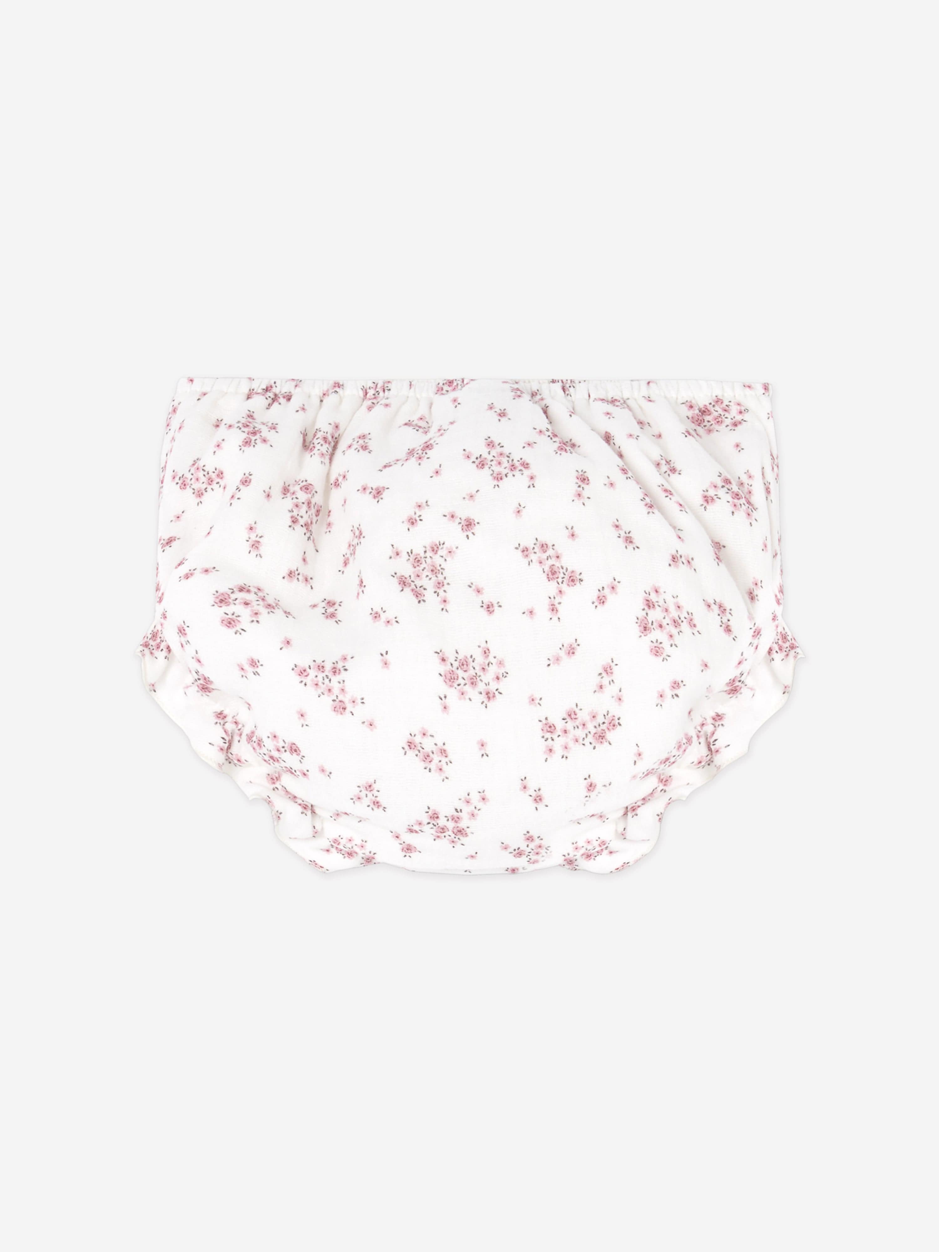 Baby Girls Floral Dress With Bloomers in White