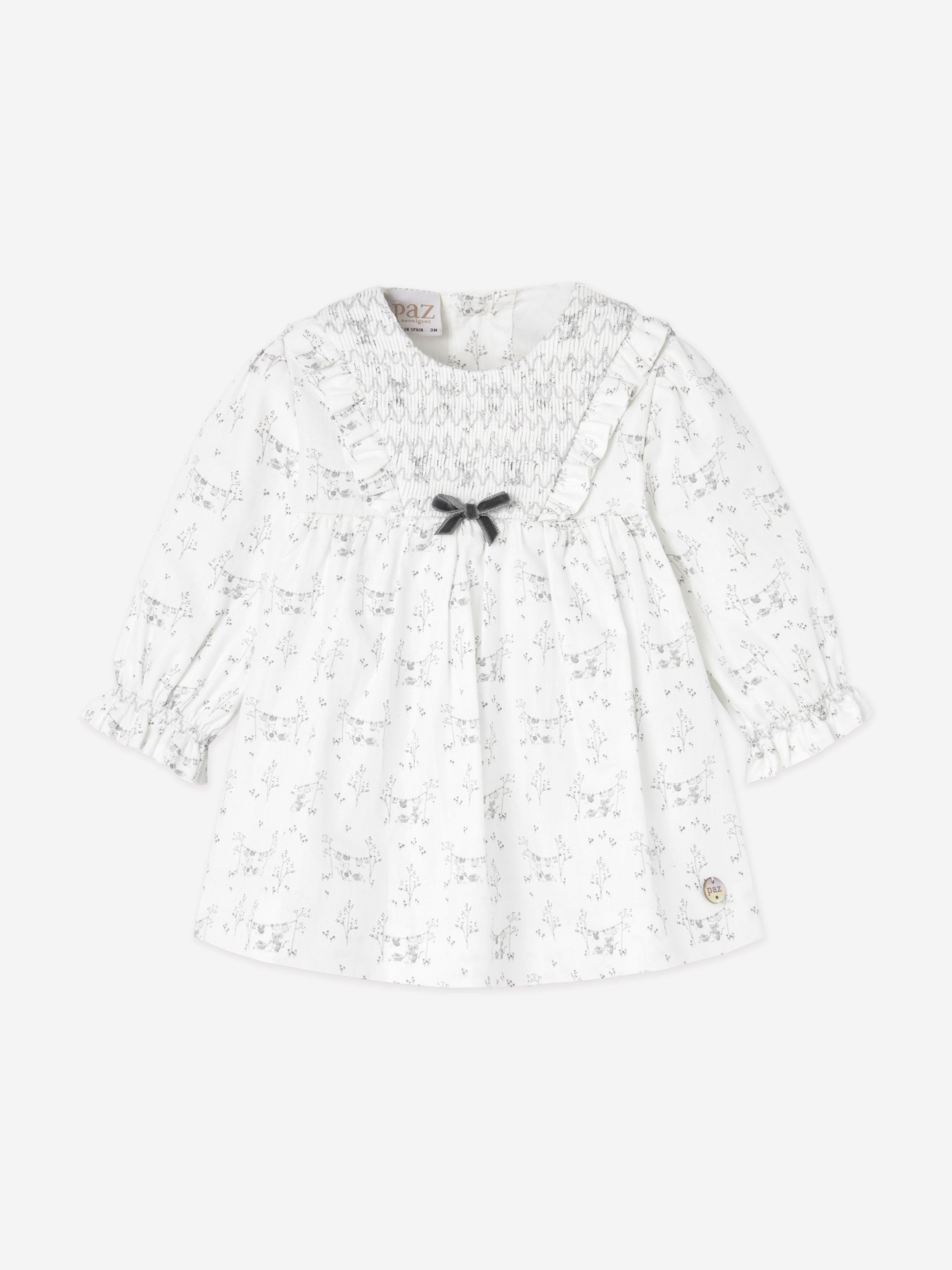 Baby Girls Cotton Dress With Bloomers in White
